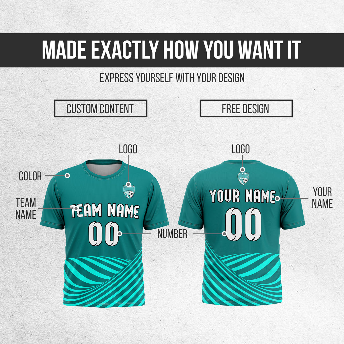 Soccer Jersey - Round Neck - Stripes - Design 4 - Aqua