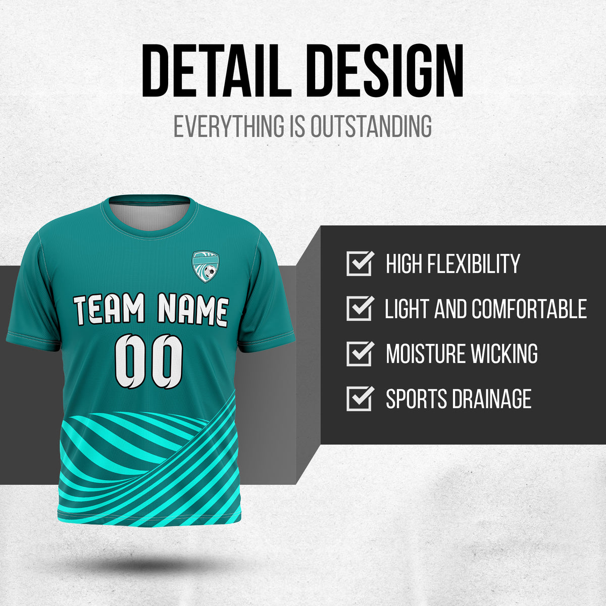 Soccer Jersey - Round Neck - Stripes - Design 4 - Aqua