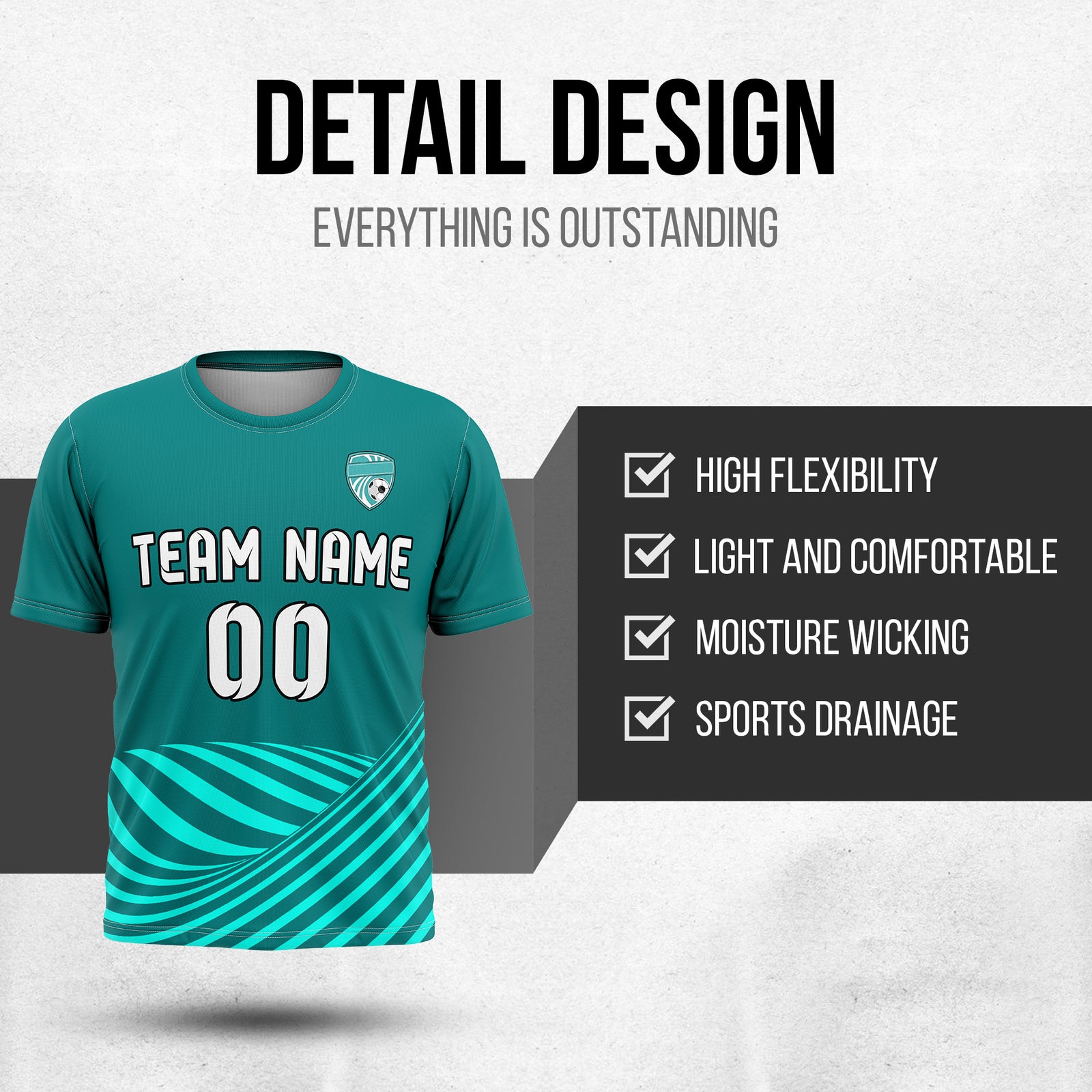 Soccer Jersey - Round Neck - Stripes - Design 4 - Aqua