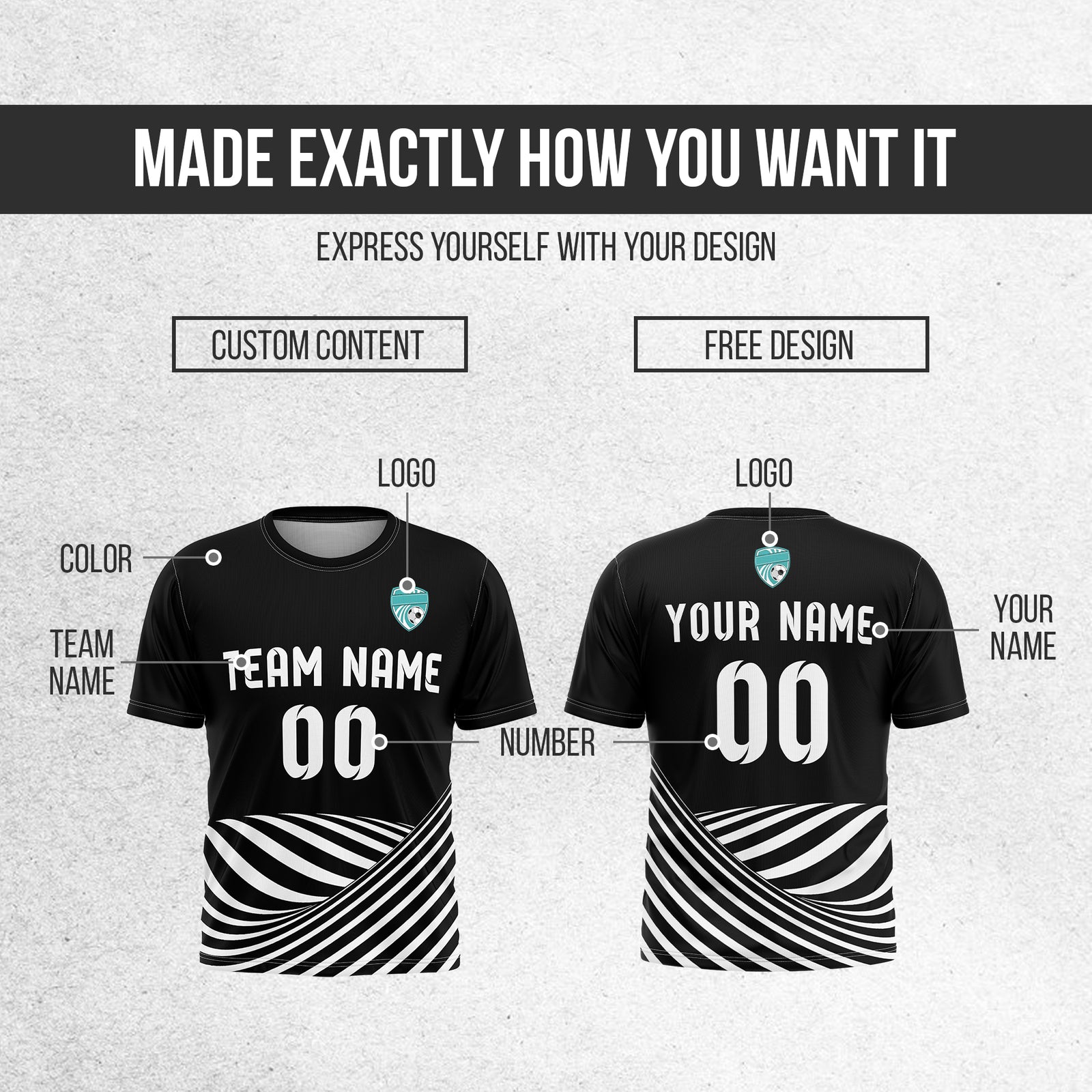 Soccer Jersey - Round Neck - Stripes - Design 4 - Black