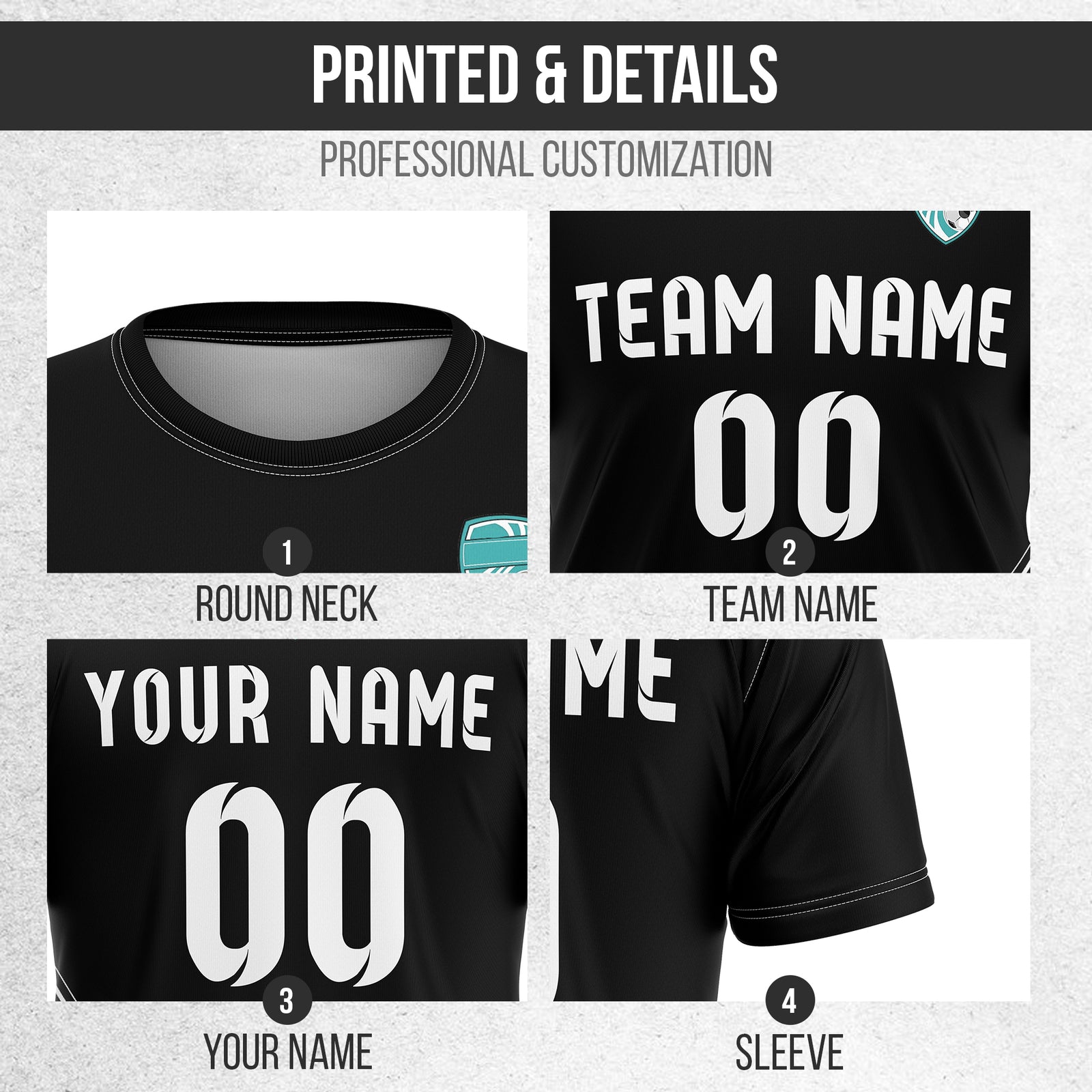 Soccer Jersey - Round Neck - Stripes - Design 4 - Black