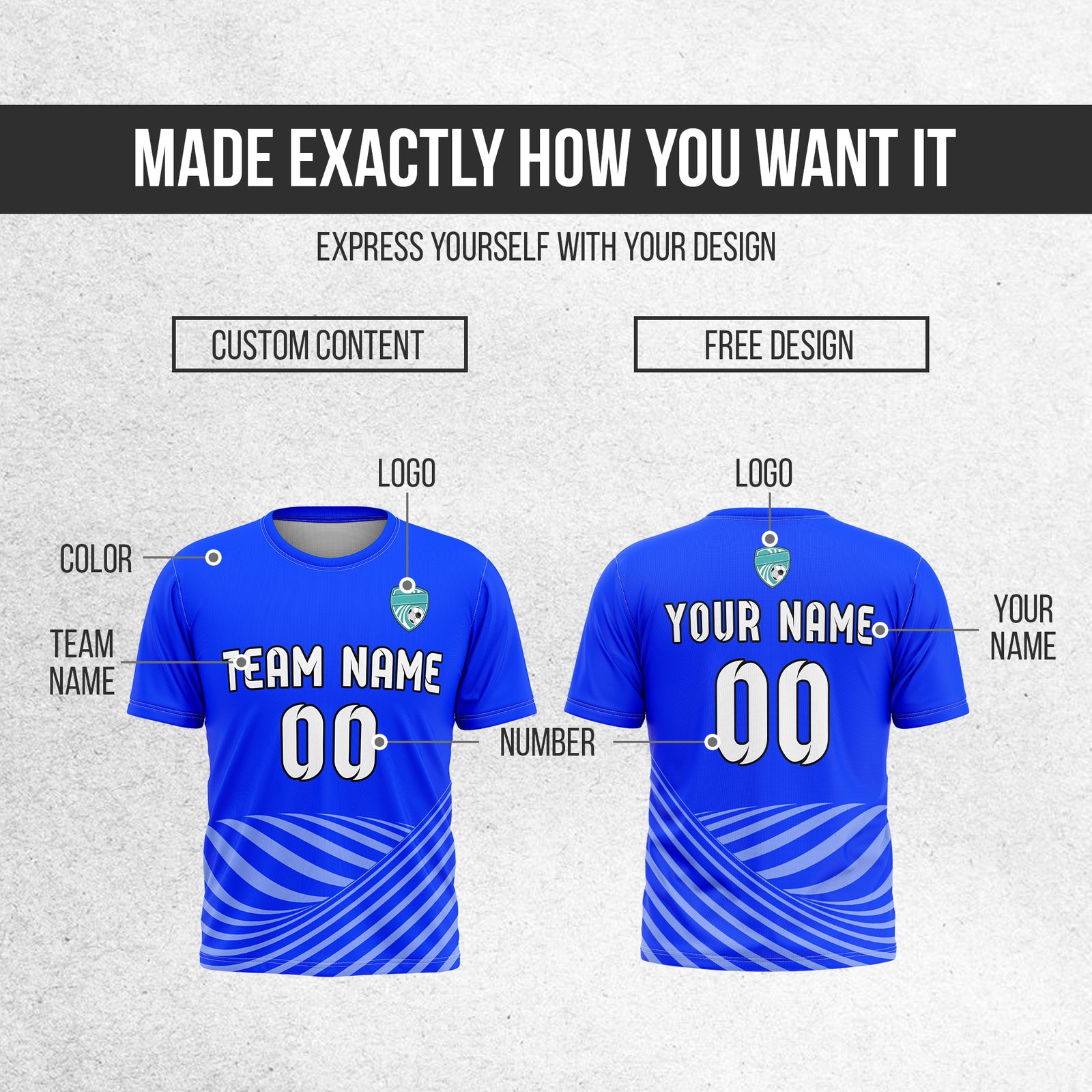 Soccer Jersey - Round Neck - Stripes - Design 4 - Blue