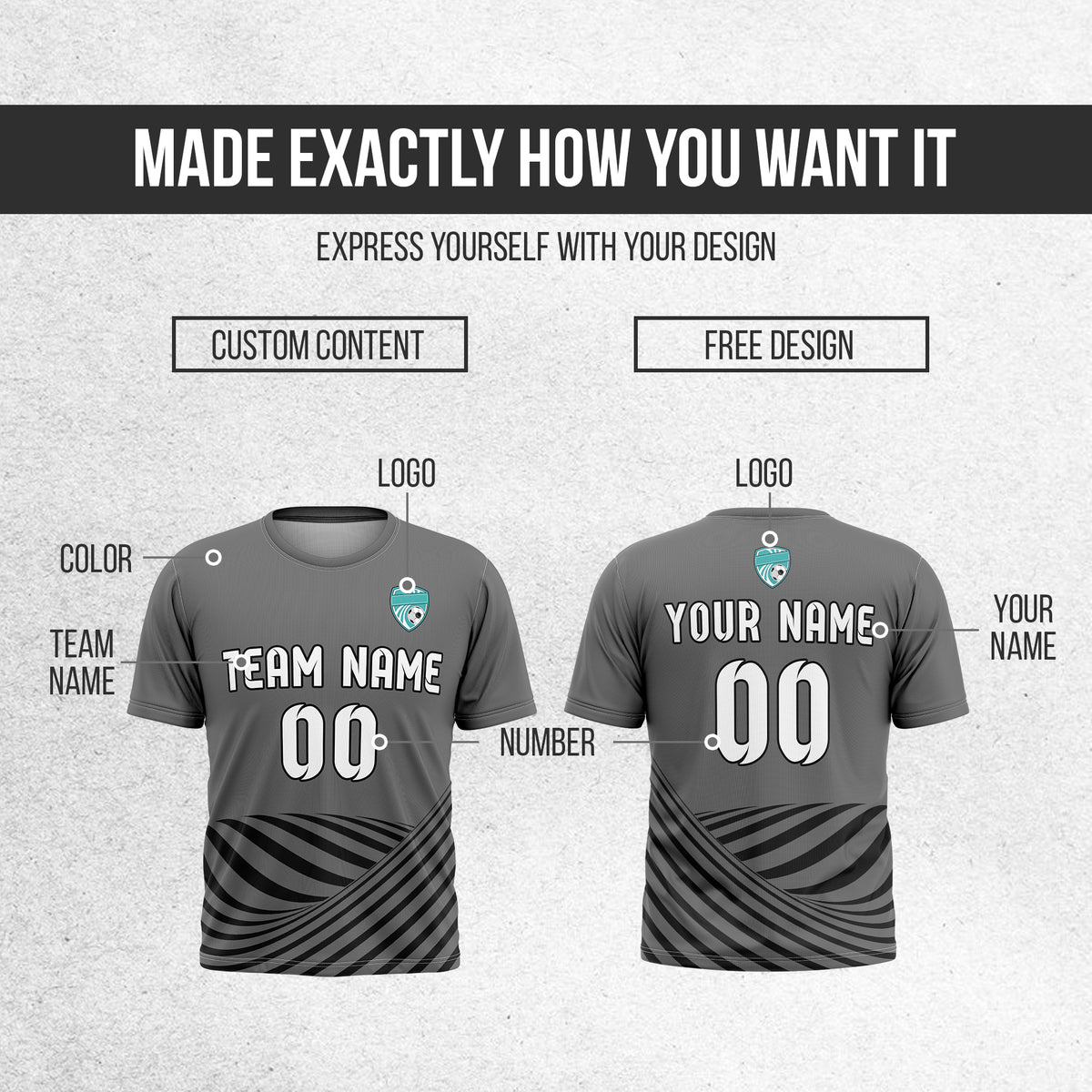 Soccer Jersey - Round Neck - Stripes - Design 4 - Dark Grey