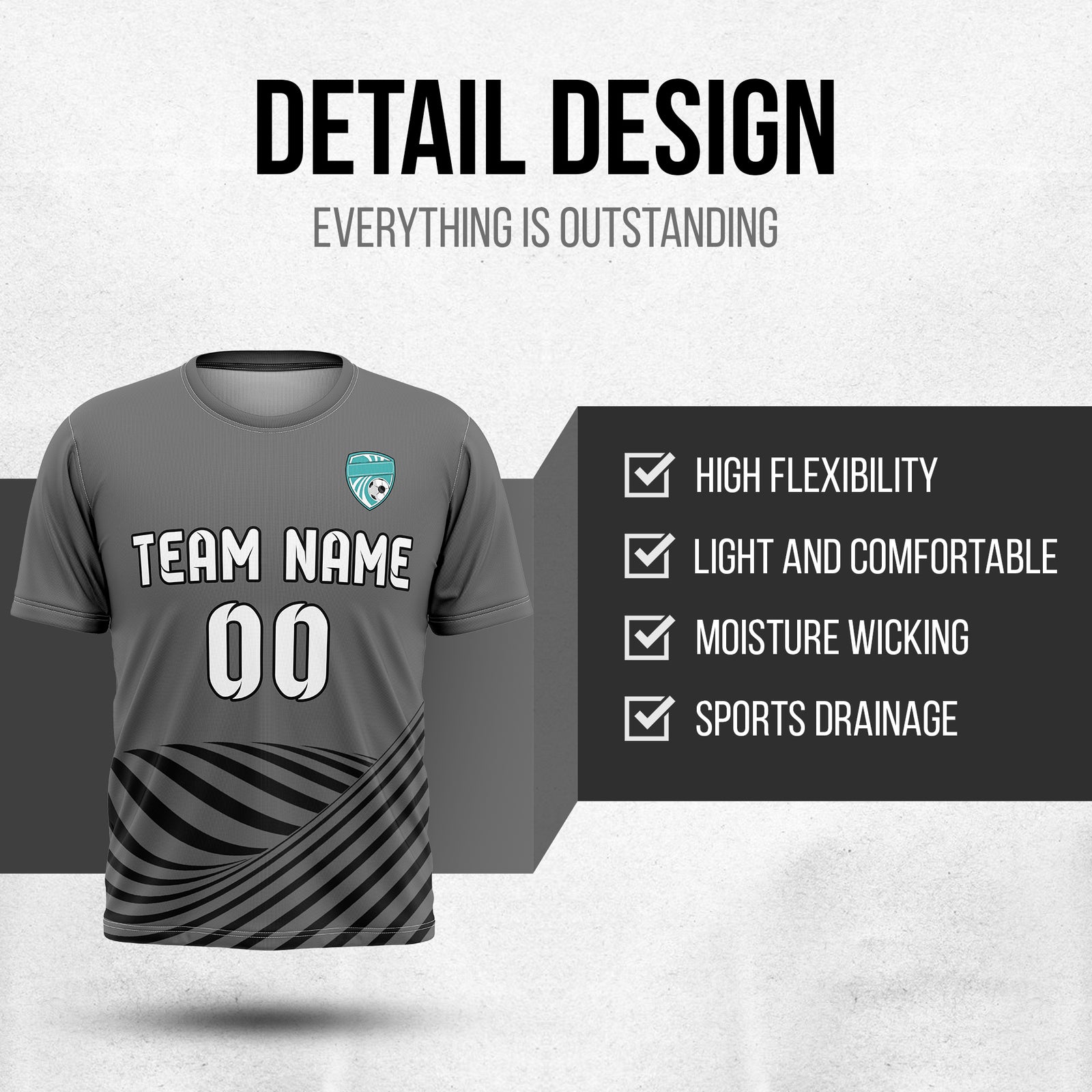 Soccer Jersey - Round Neck - Stripes - Design 4 - Dark Grey