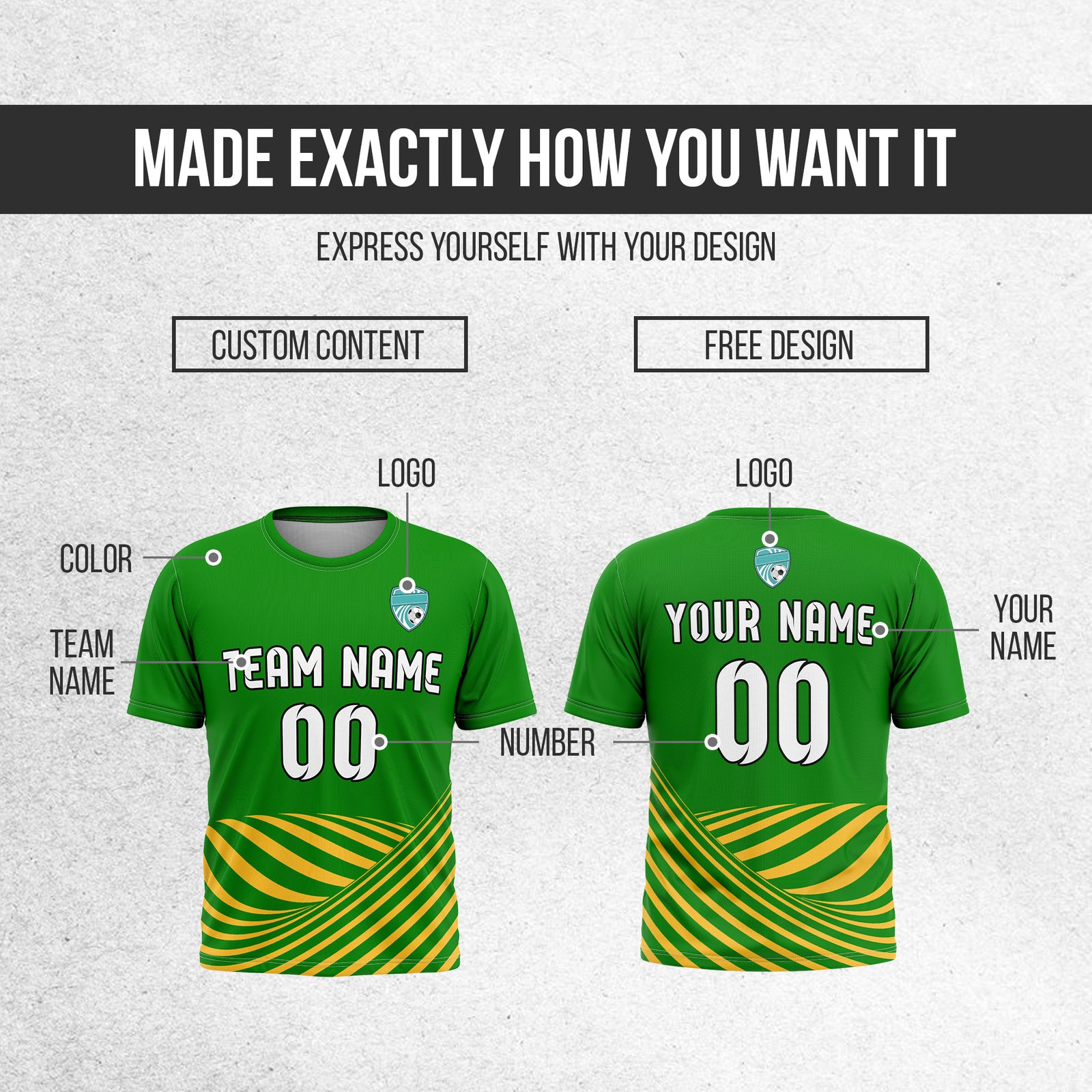 Soccer Jersey - Round Neck - Stripes - Design 4 - Green