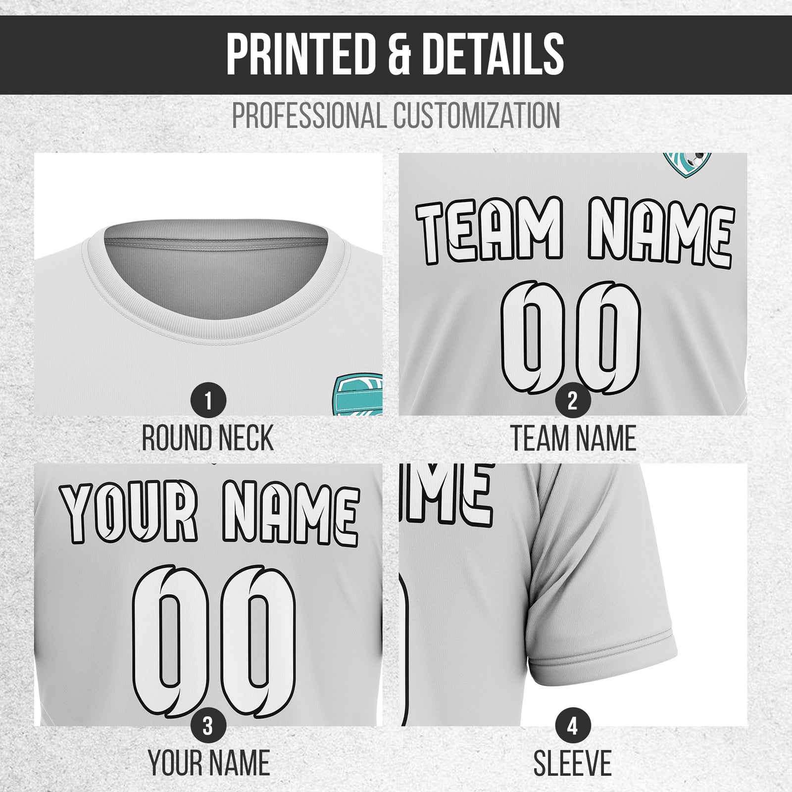 Soccer Jersey - Round Neck - Stripes - Design 4 - Grey