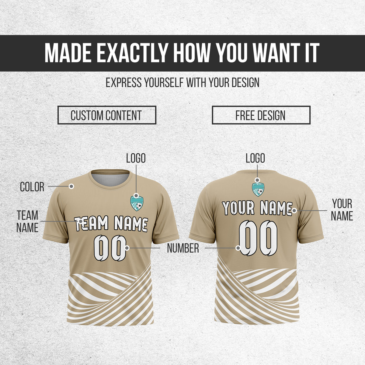 Soccer Jersey - Round Neck - Stripes - Design 4 - Khakhii