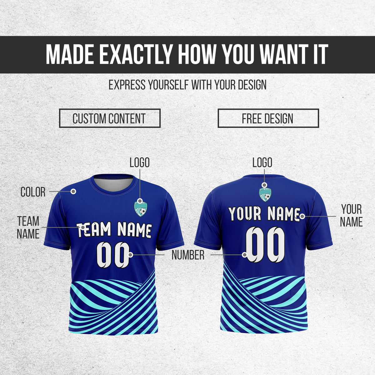 Soccer Jersey - Round Neck - Stripes - Design 4 - Navy