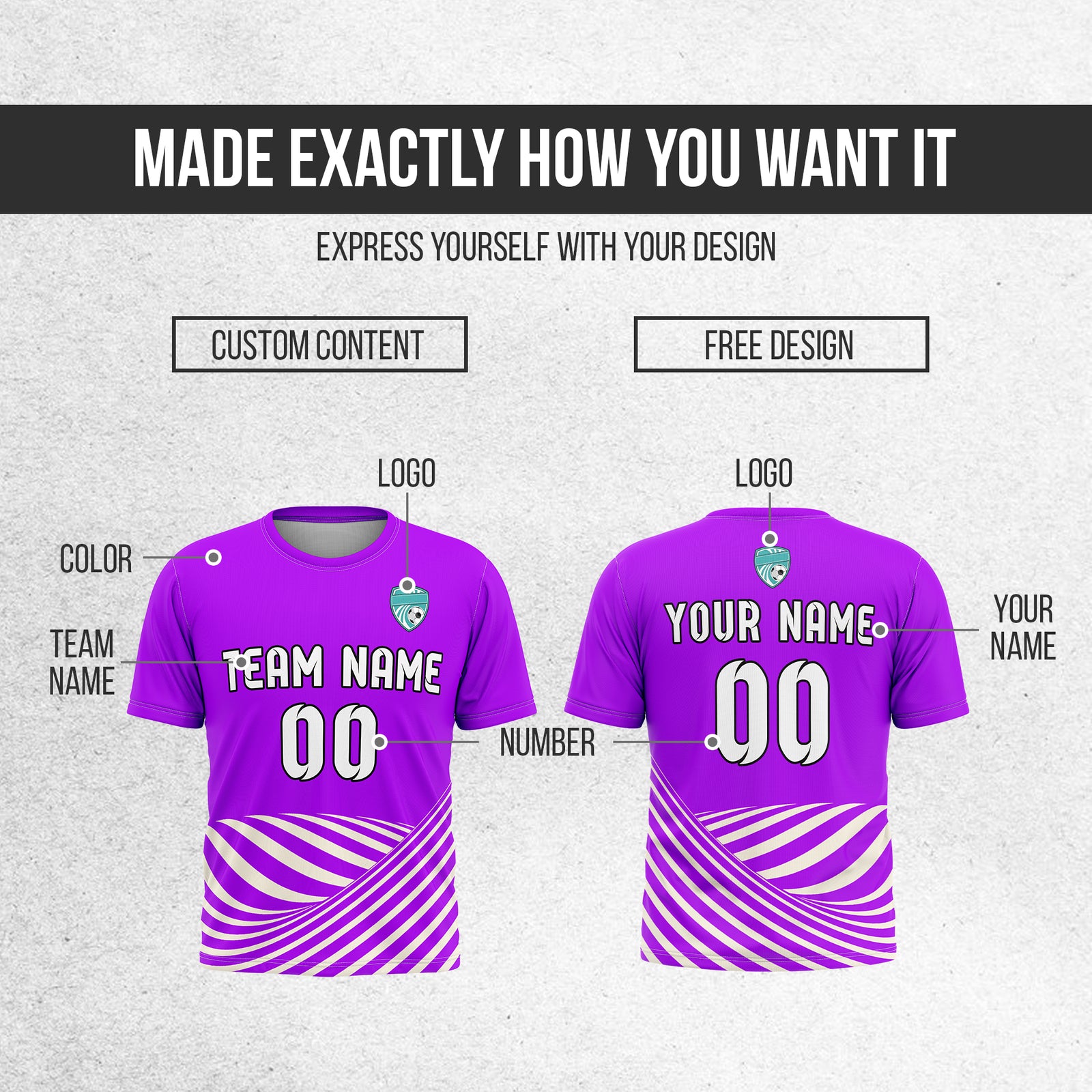 Soccer Jersey - Round Neck - Stripes - Design 4 - Purple