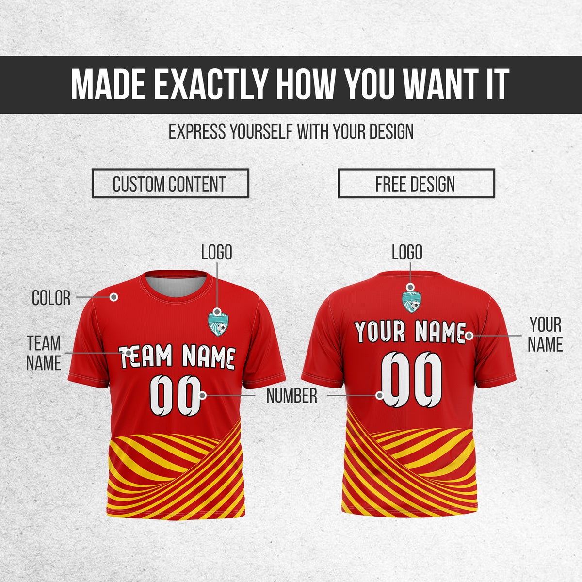 Soccer Jersey - Round Neck - Stripes - Design 4 - Red