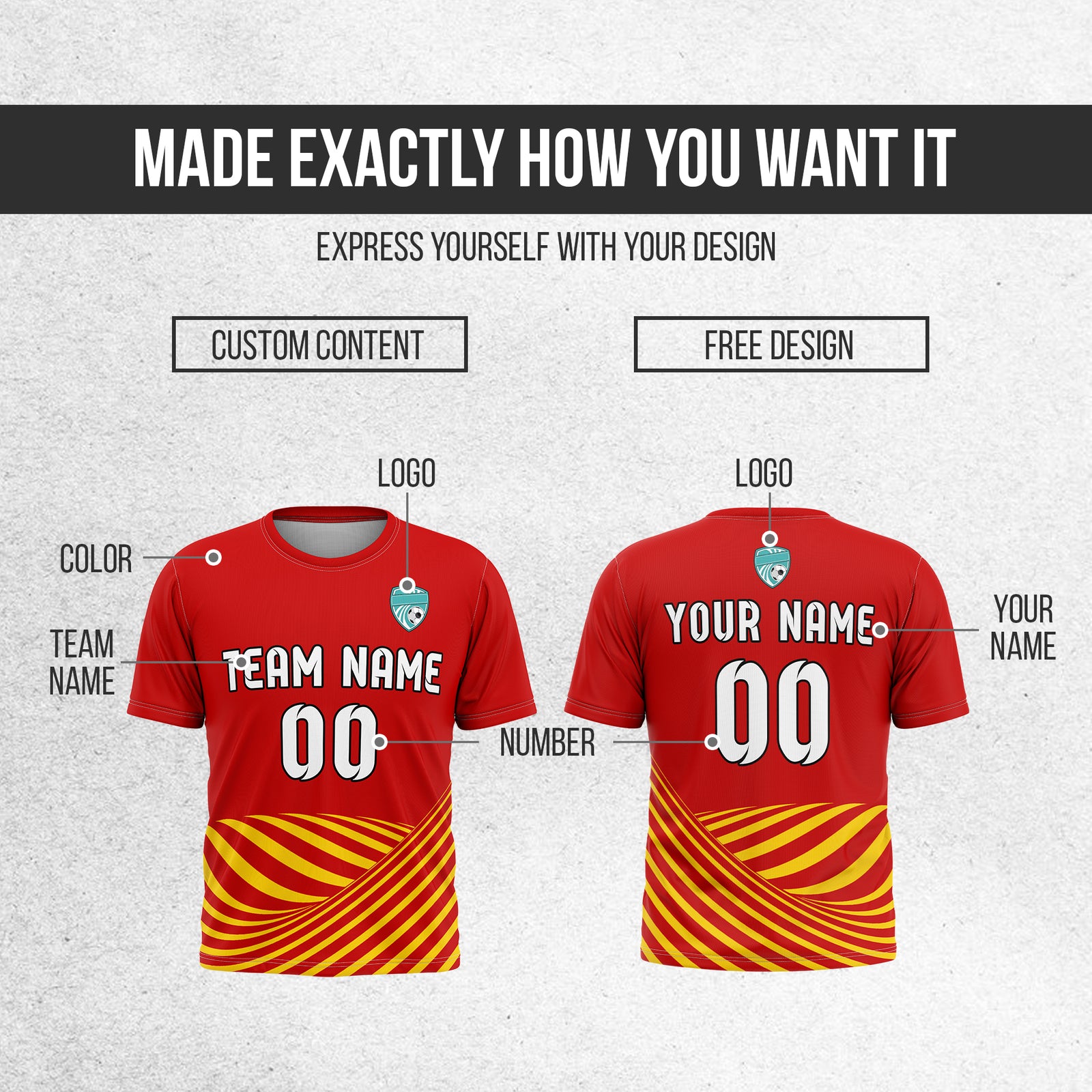 Soccer Jersey - Round Neck - Stripes - Design 4 - Red