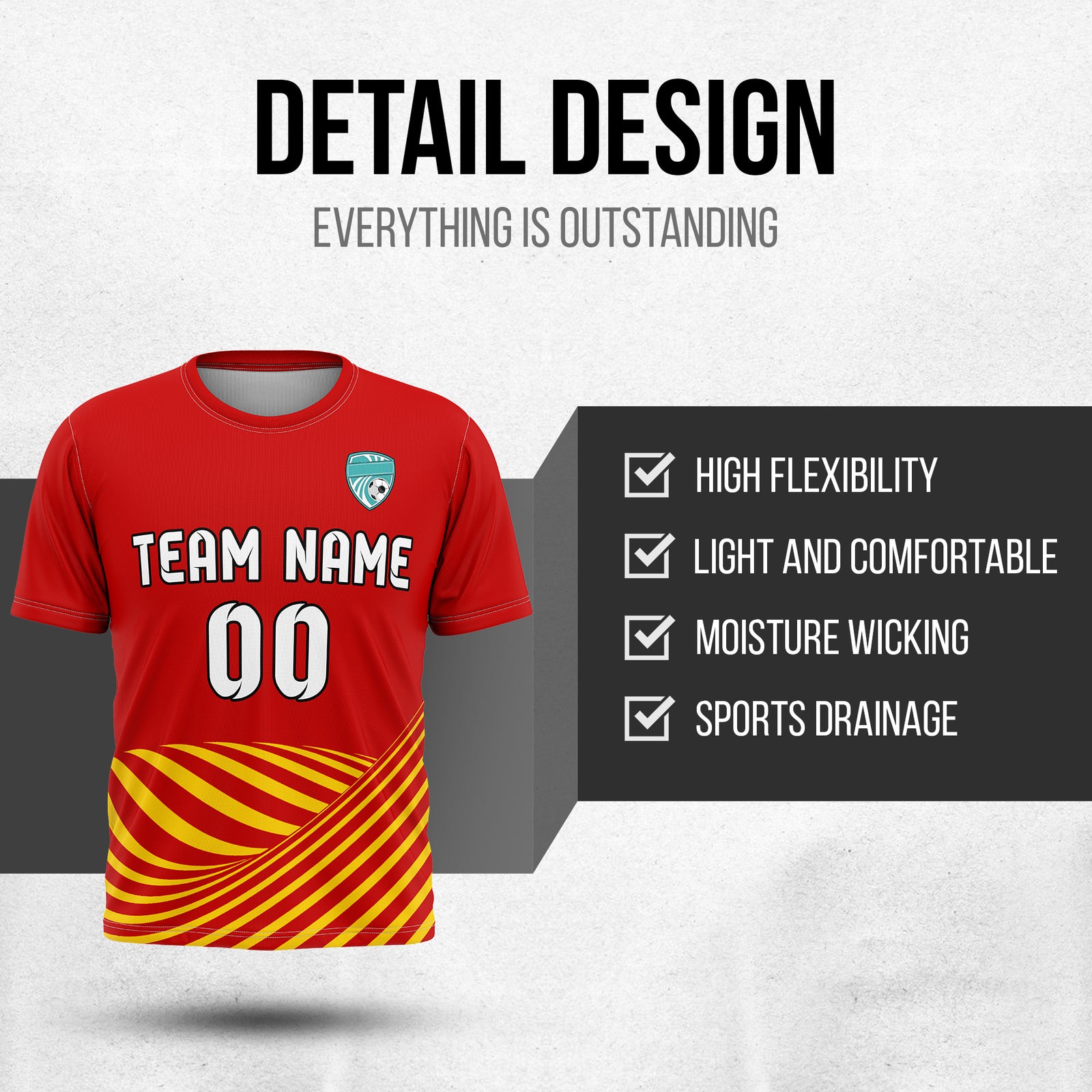 Soccer Jersey - Round Neck - Stripes - Design 4 - Red