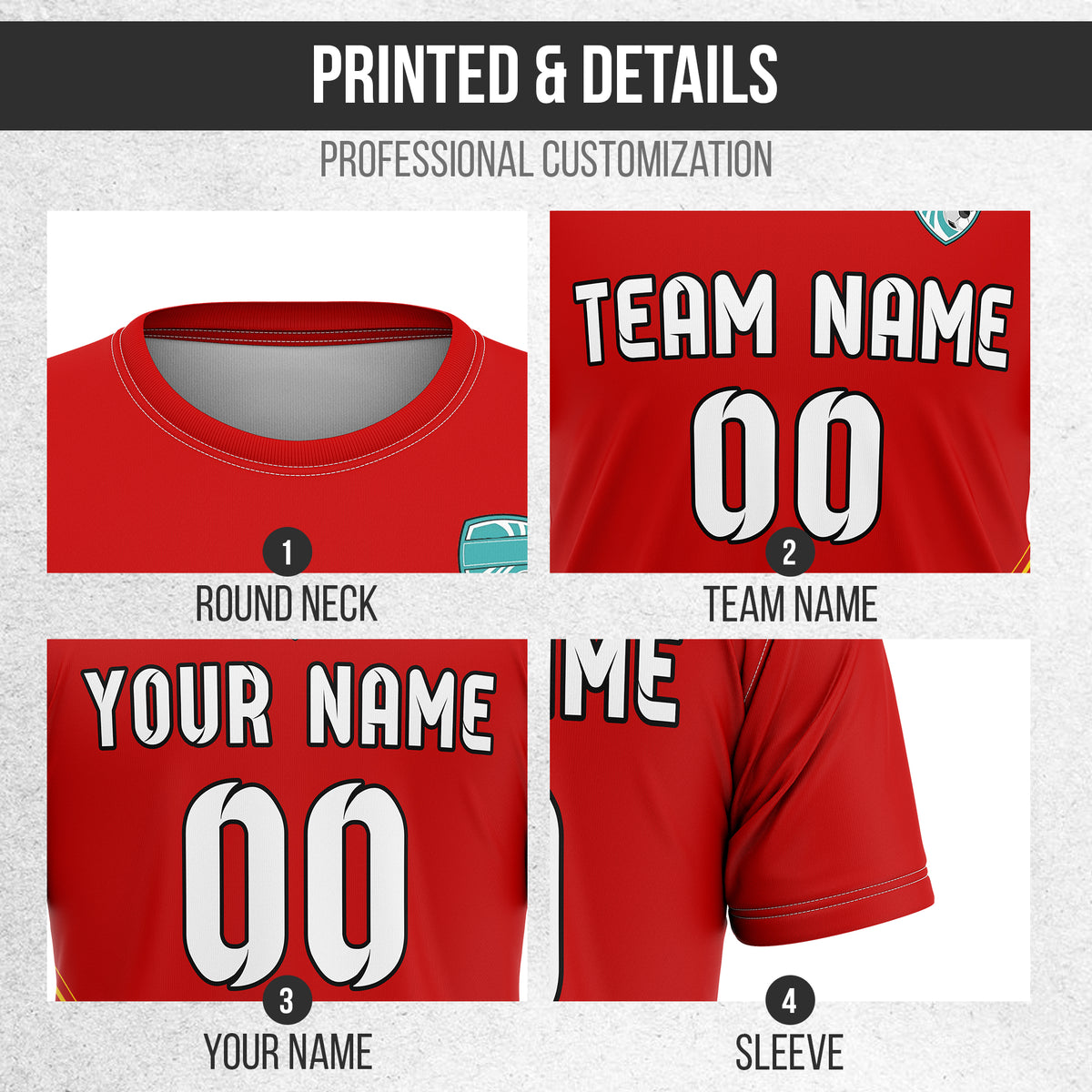 Soccer Jersey - Round Neck - Stripes - Design 4 - Red