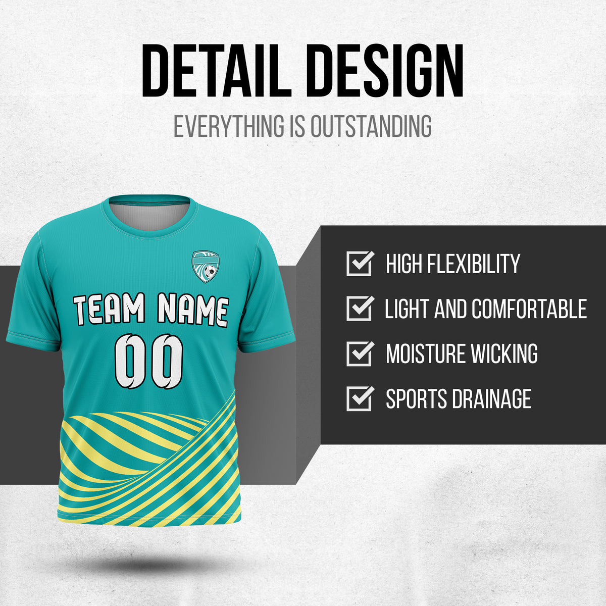 Soccer Jersey - Round Neck - Stripes - Design 4 - Teal