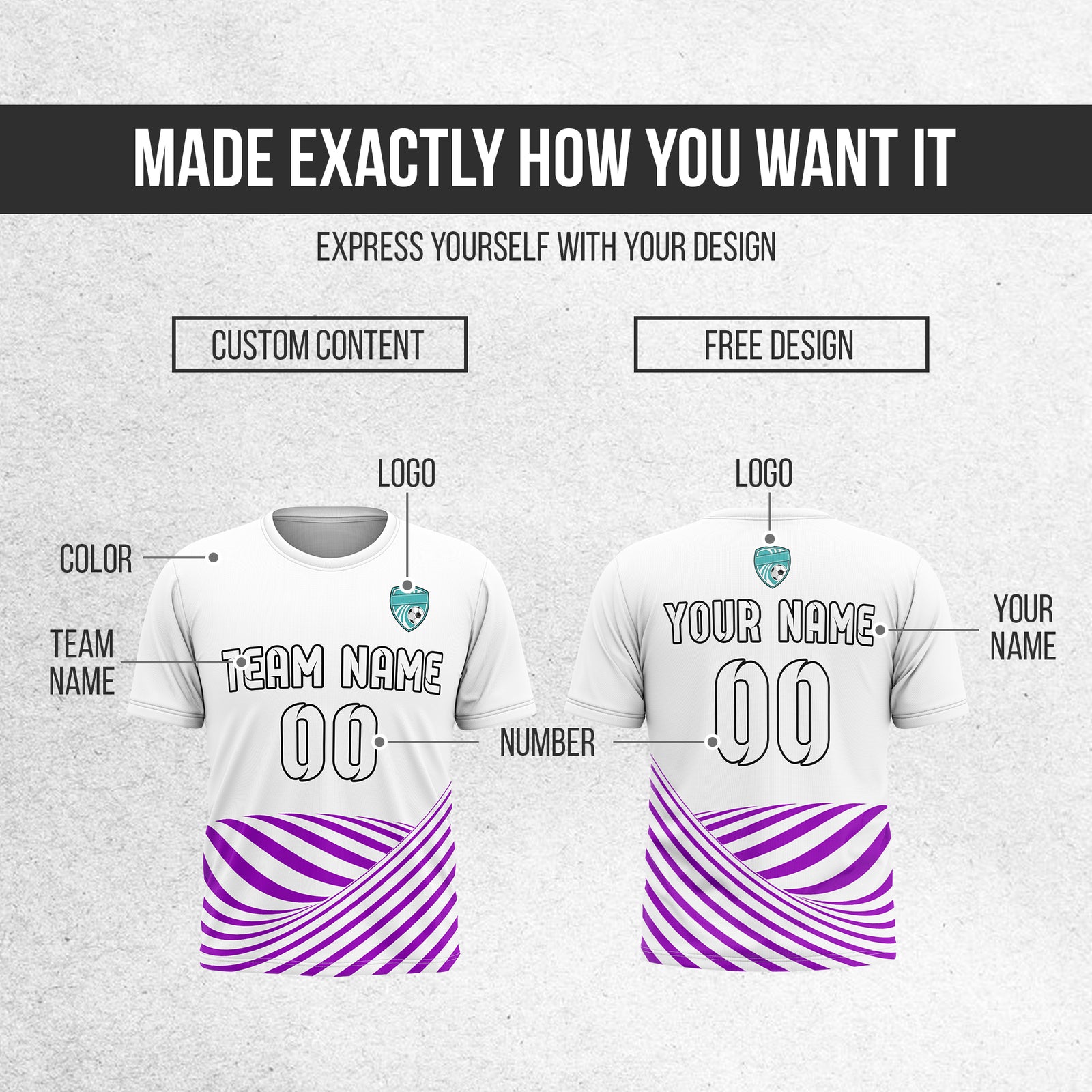 Soccer Jersey - Round Neck - Stripes - Design 4 - White