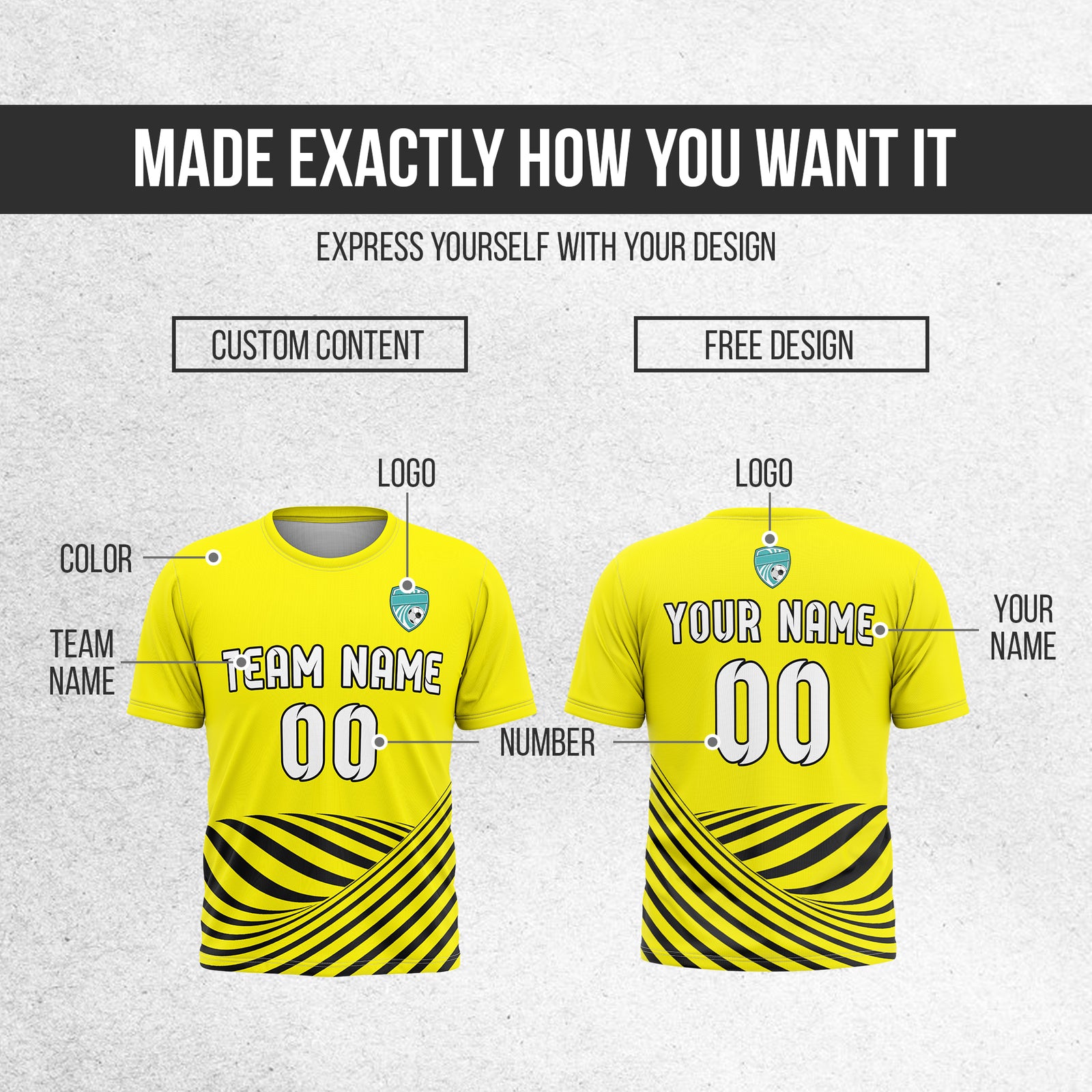 Soccer Jersey - Round Neck - Stripes - Design 4 - Yellow