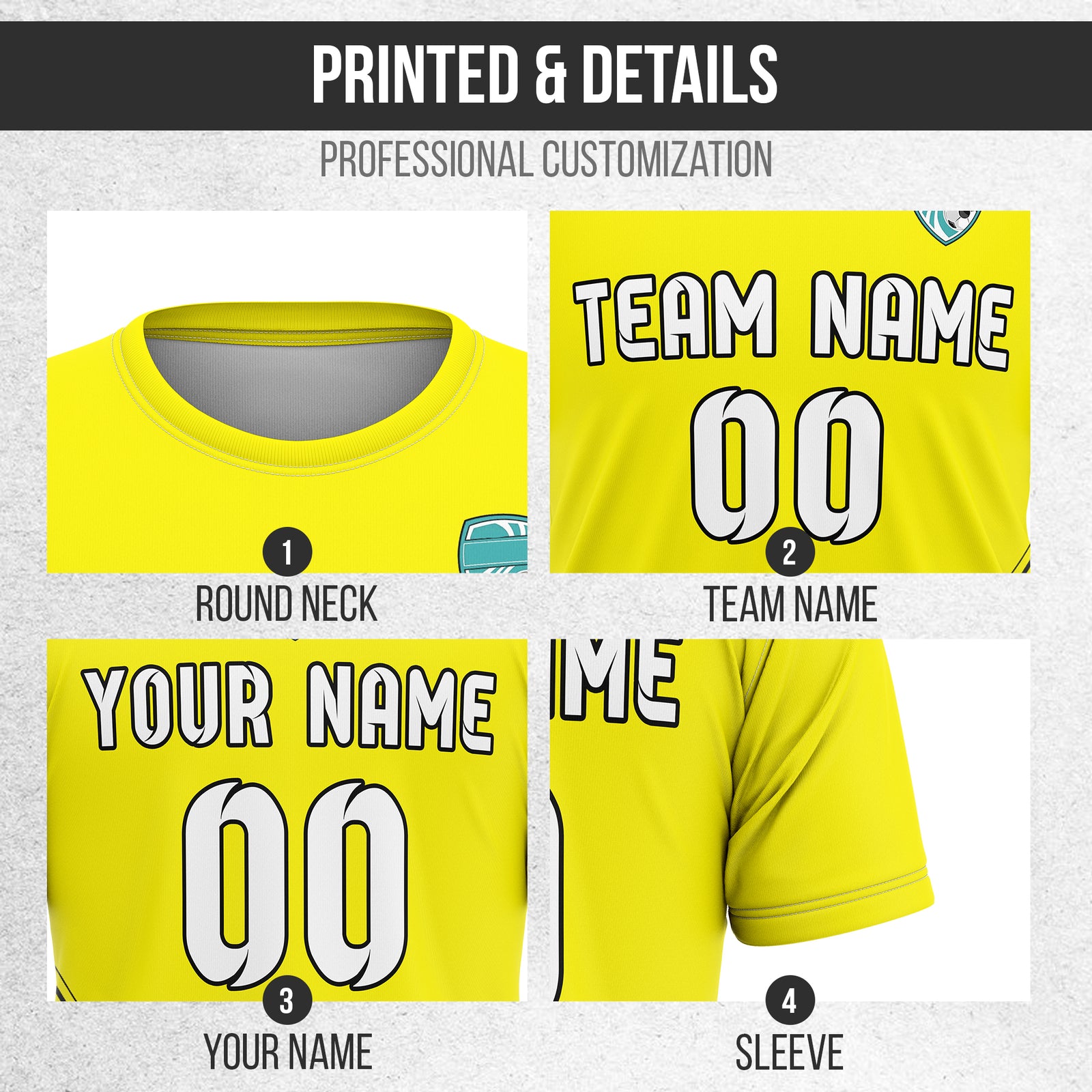 Soccer Jersey - Round Neck - Stripes - Design 4 - Yellow