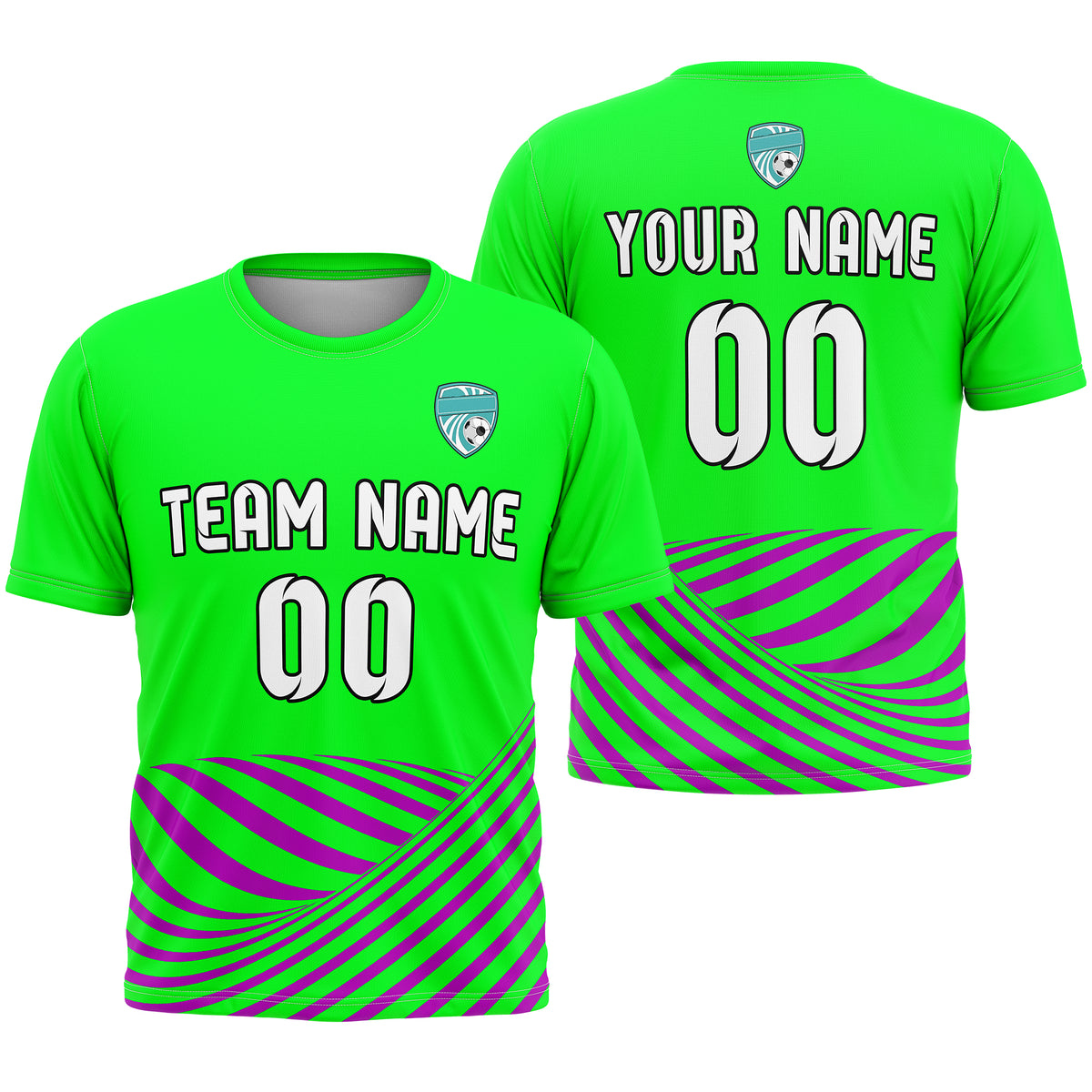 Soccer Jersey - Round Neck - Stripes - Design 4 - neon Green