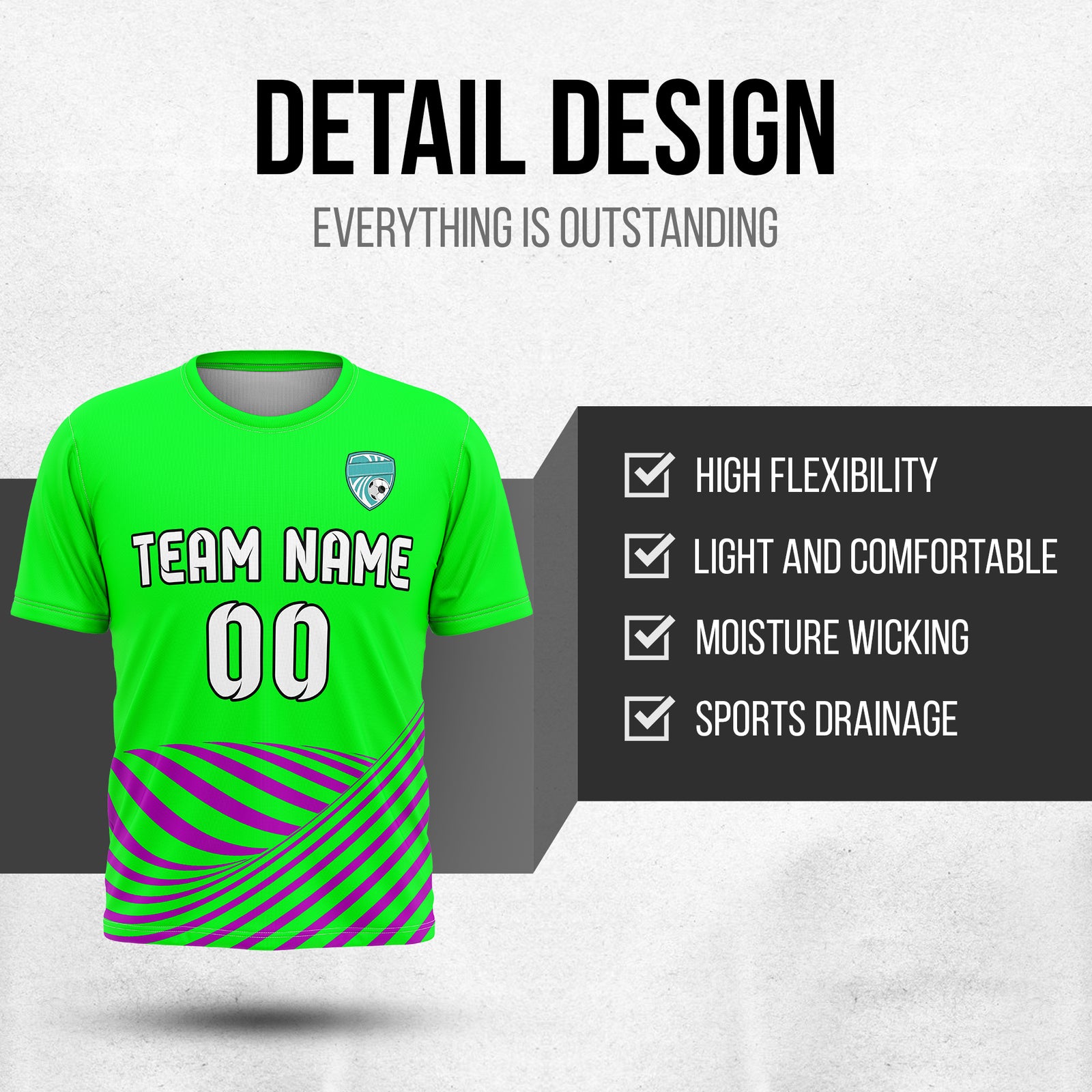 Soccer Jersey - Round Neck - Stripes - Design 4 - neon Green