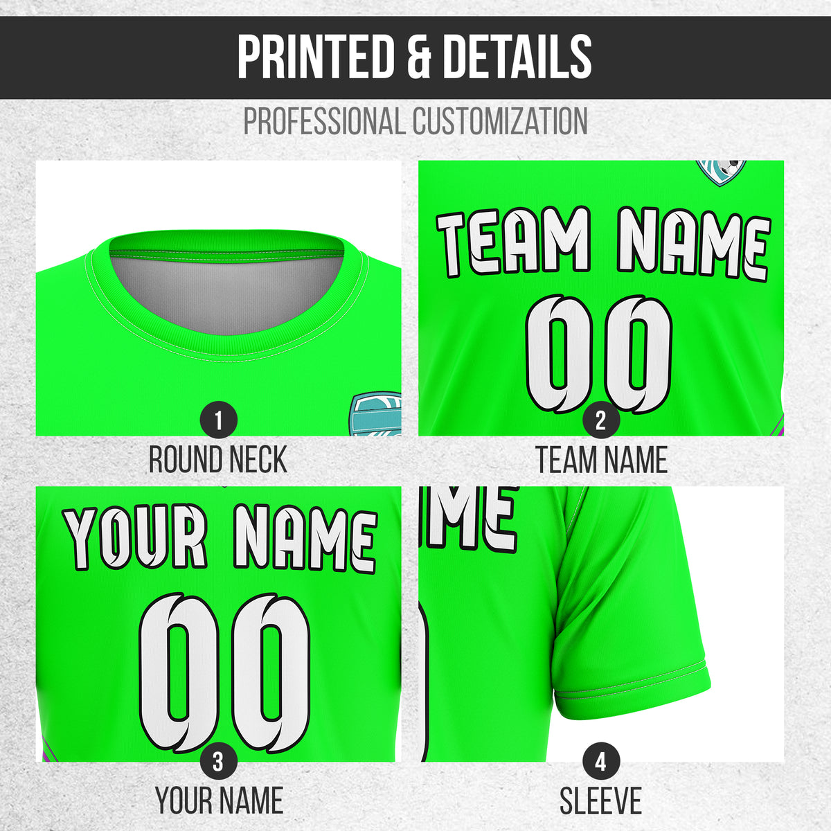 Soccer Jersey - Round Neck - Stripes - Design 4 - neon Green