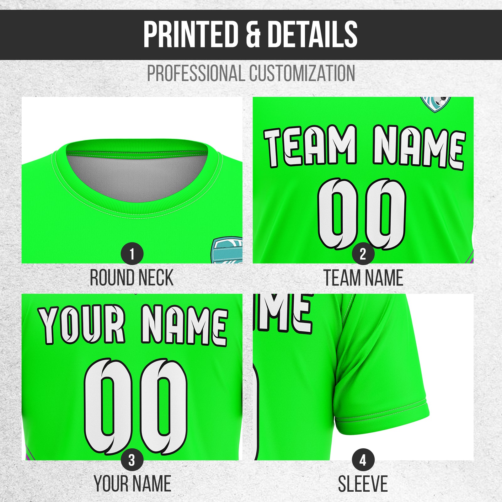 Soccer Jersey - Round Neck - Stripes - Design 4 - neon Green