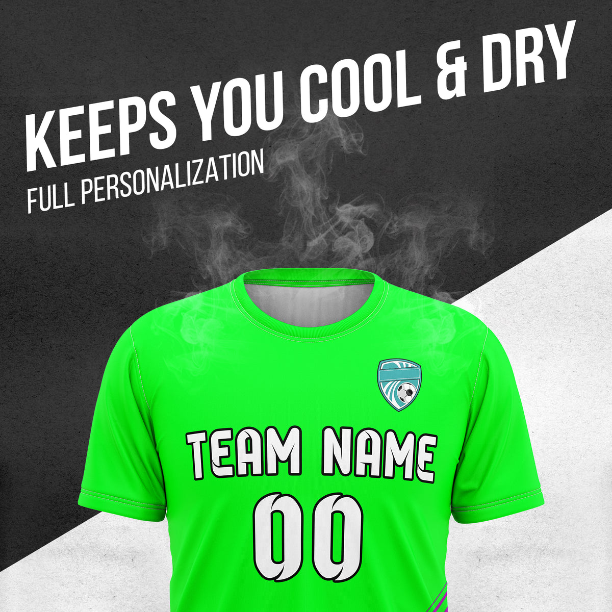 Soccer Jersey - Round Neck - Stripes - Design 4 - neon Green