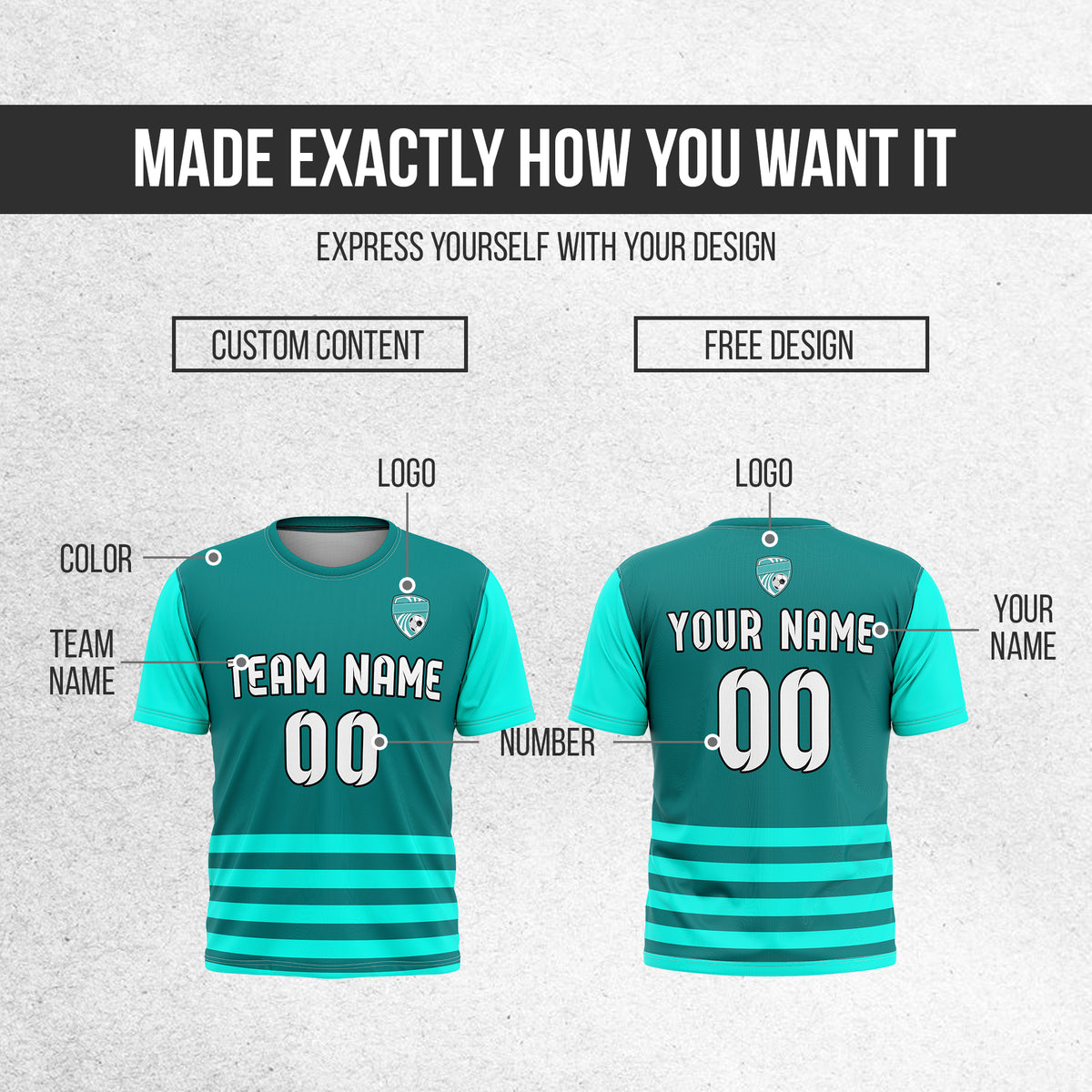 Soccer Jersey - Round Neck - Stripes - Design 5 - Aqua