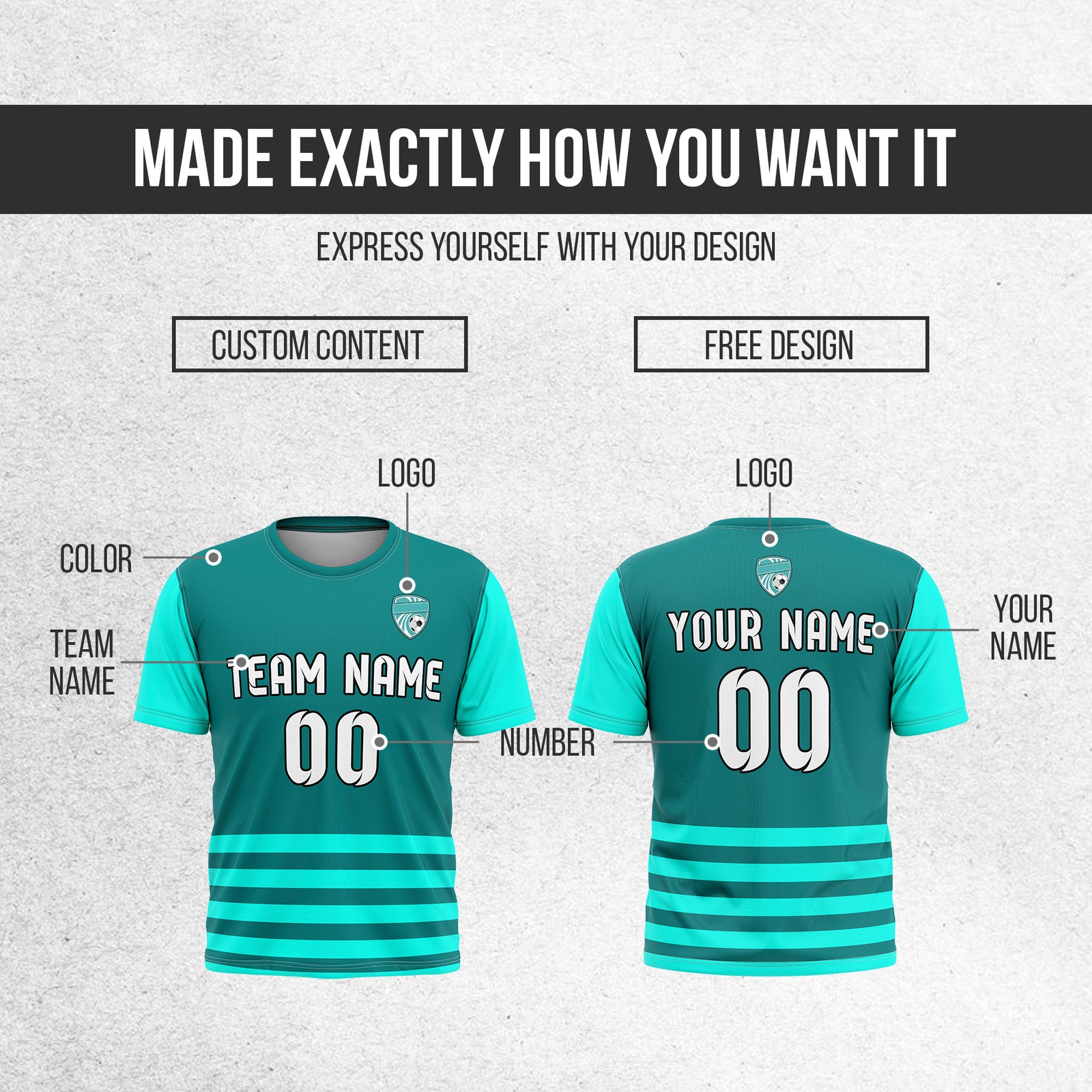 Soccer Jersey - Round Neck - Stripes - Design 5 - Aqua