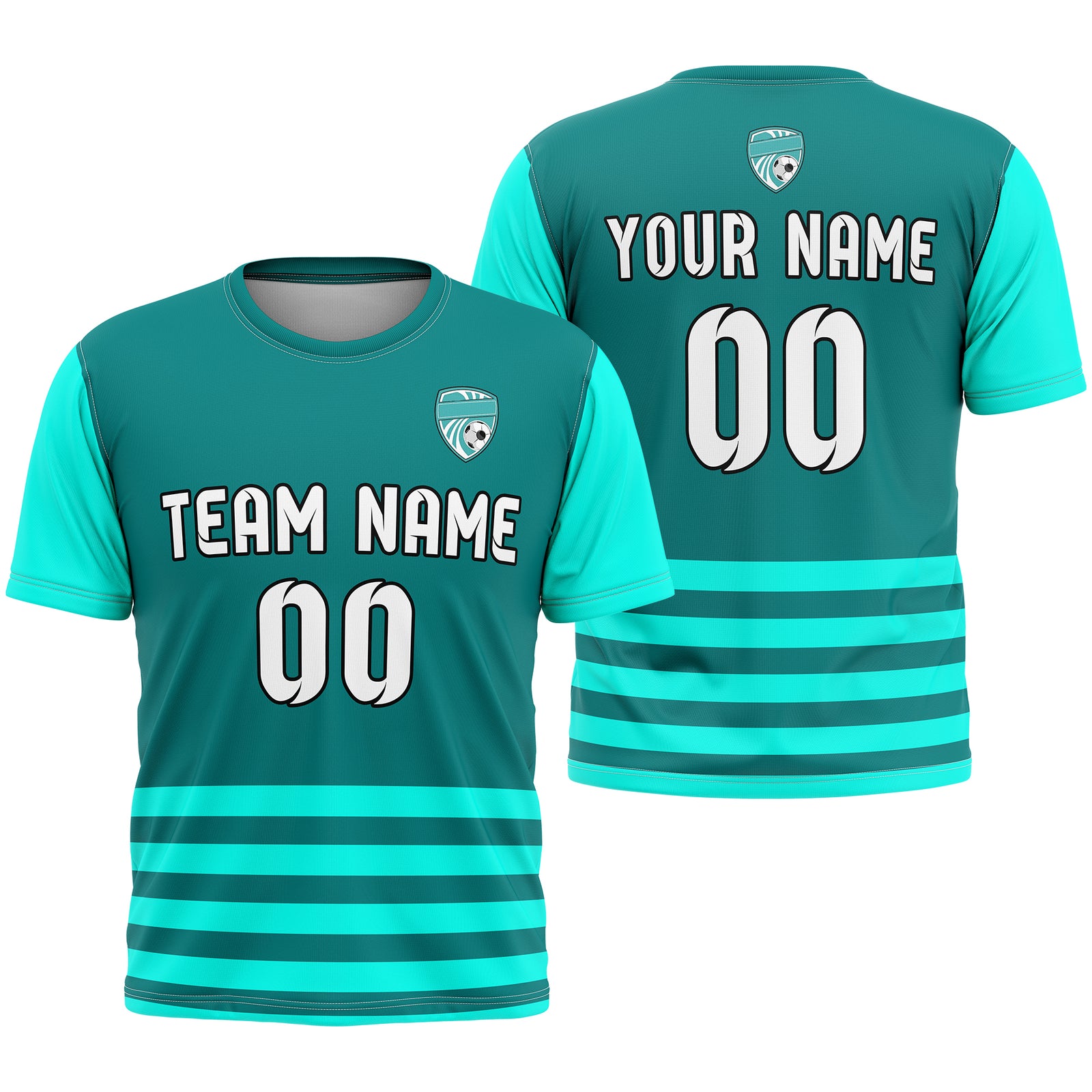 Soccer Jersey - Round Neck - Stripes - Design 5 - Aqua