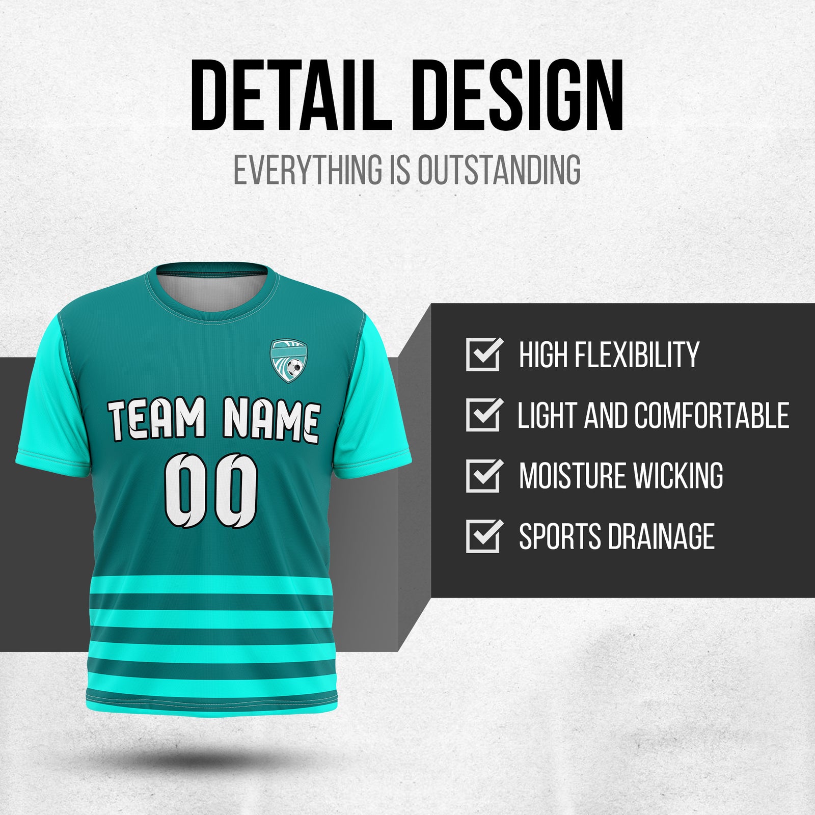 Soccer Jersey - Round Neck - Stripes - Design 5 - Aqua