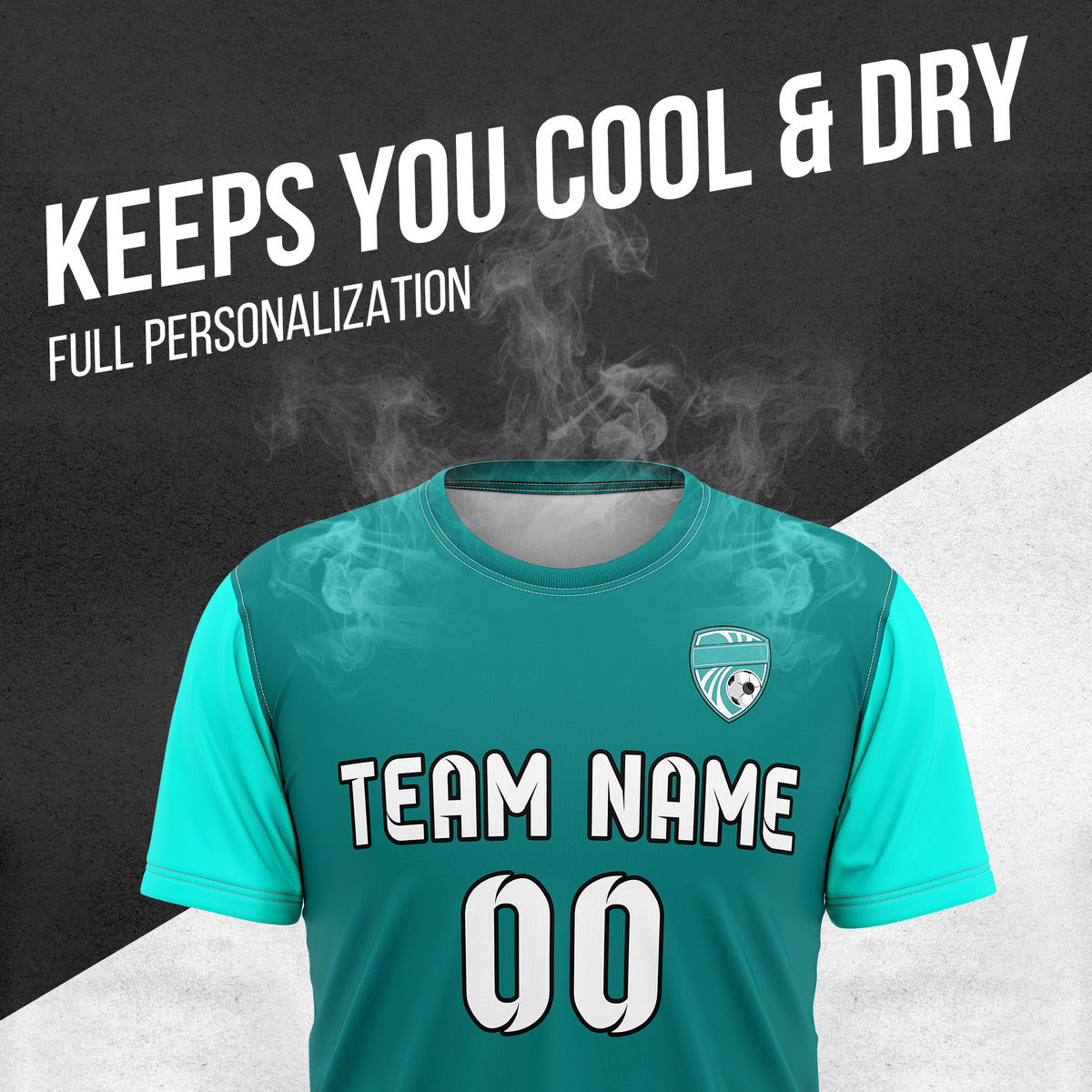 Soccer Jersey - Round Neck - Stripes - Design 5 - Aqua