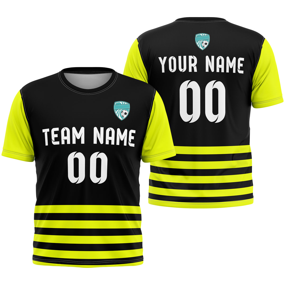 Soccer Jersey - Round Neck - Stripes - Design 5 - Black