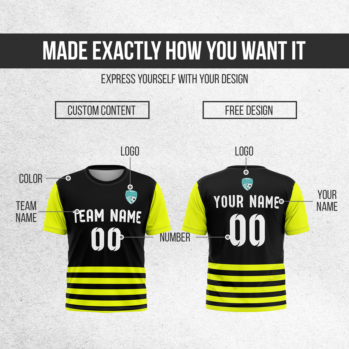 Soccer Jersey - Round Neck - Stripes - Design 5 - Black