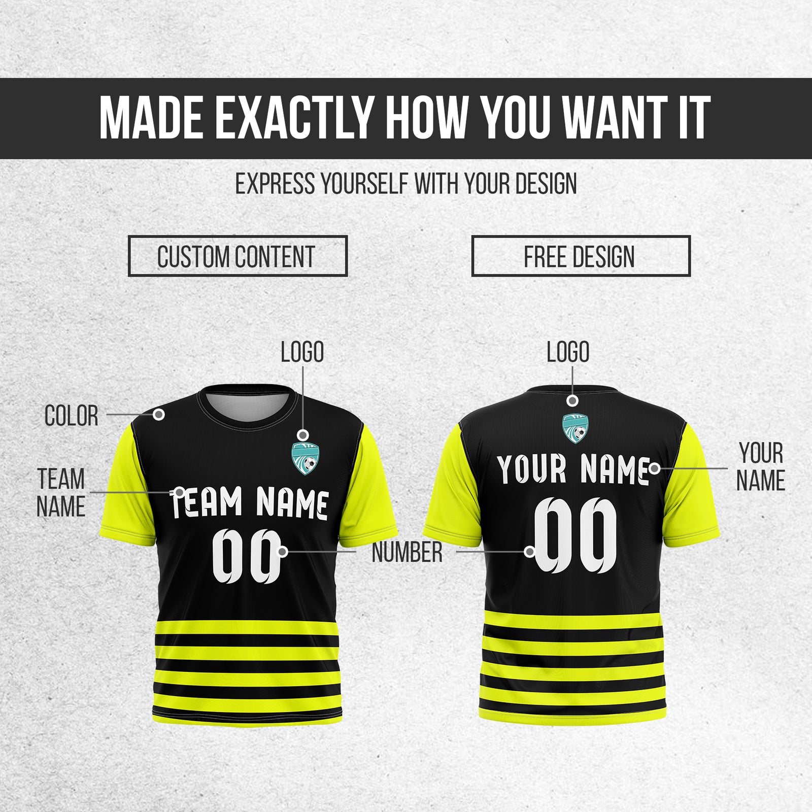 Soccer Jersey - Round Neck - Stripes - Design 5 - Black