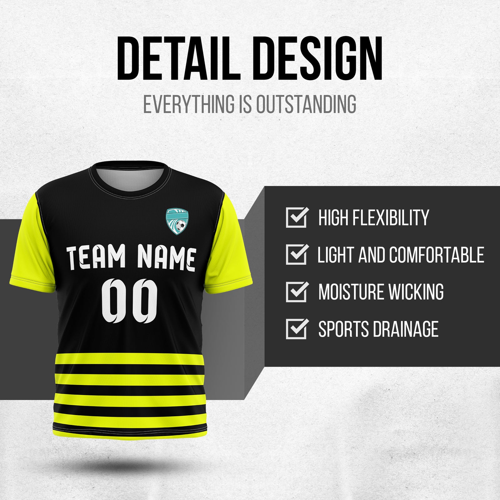 Soccer Jersey - Round Neck - Stripes - Design 5 - Black