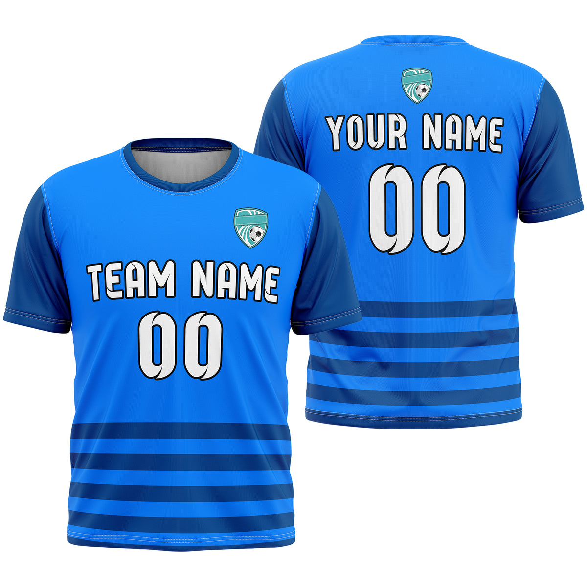 Soccer Jersey - Round Neck - Stripes - Design 5 - Blue