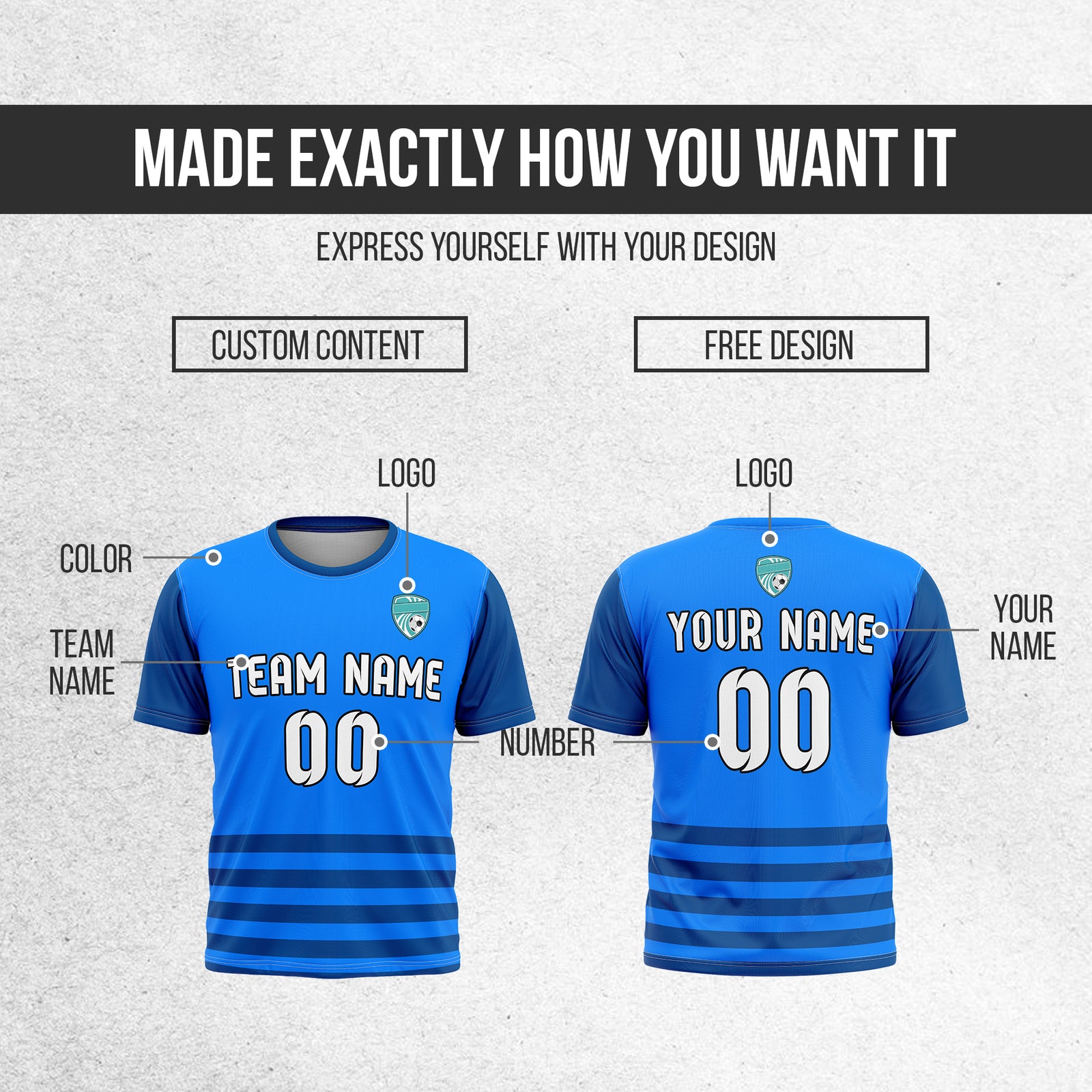 Soccer Jersey - Round Neck - Stripes - Design 5 - Blue