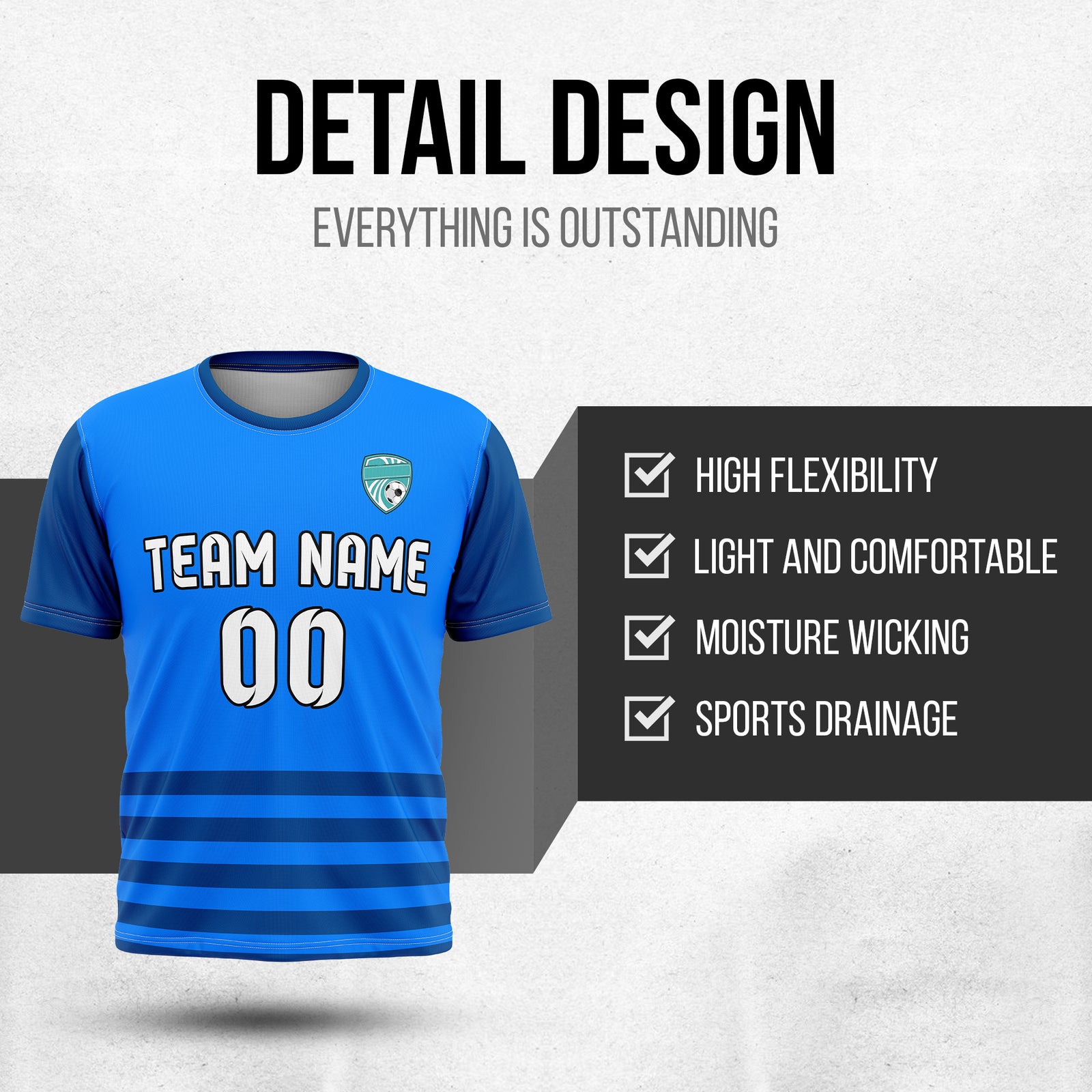 Soccer Jersey - Round Neck - Stripes - Design 5 - Blue