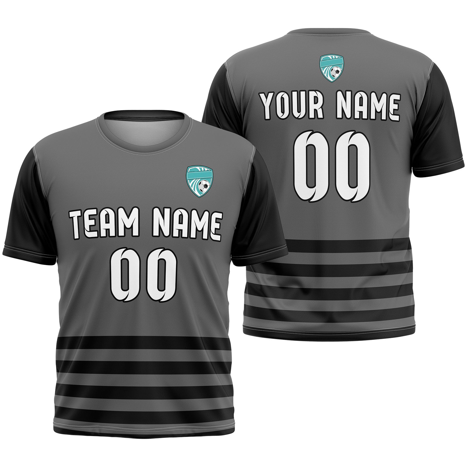 Soccer Jersey - Round Neck - Stripes - Design 5 - Dark Grey