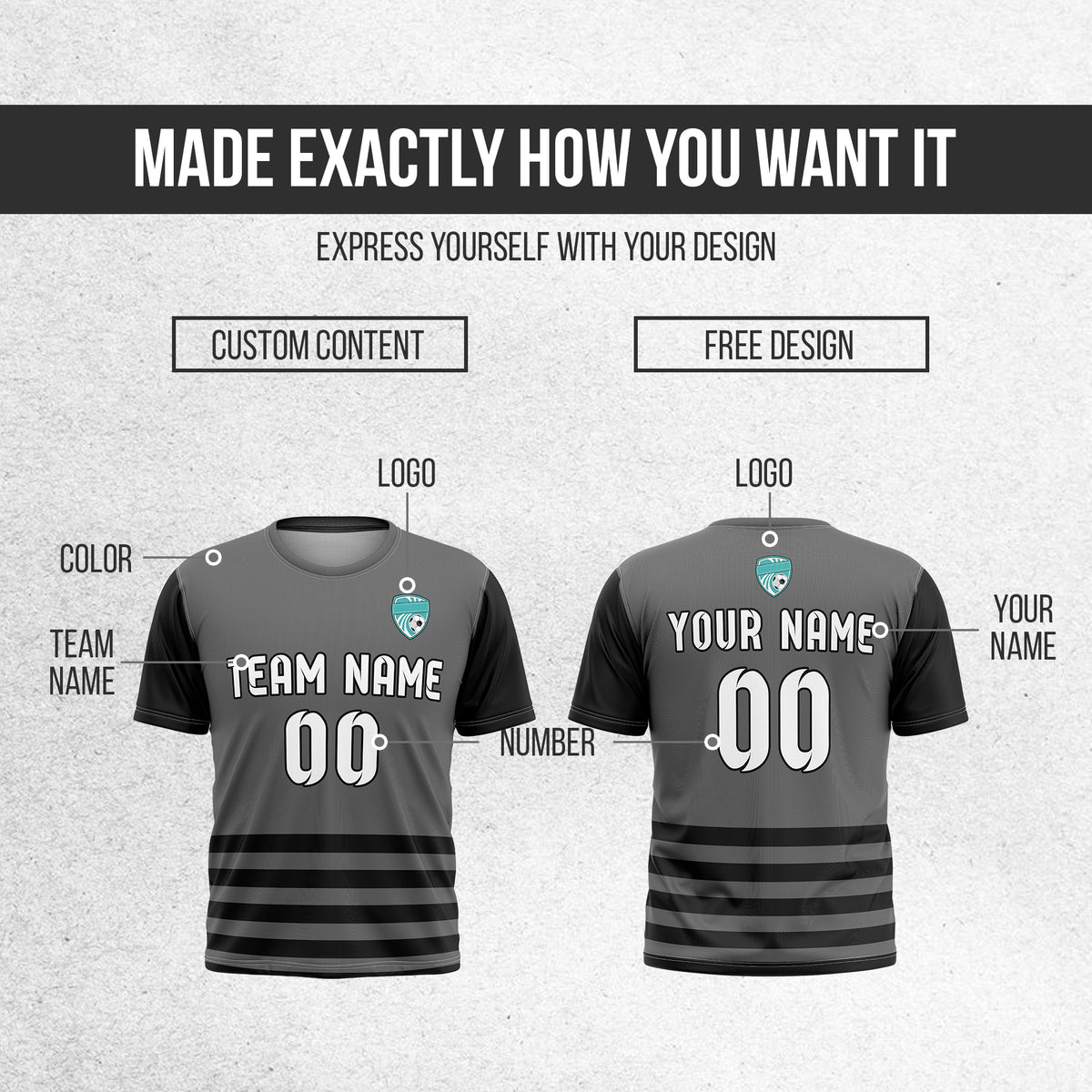 Soccer Jersey - Round Neck - Stripes - Design 5 - Dark Grey