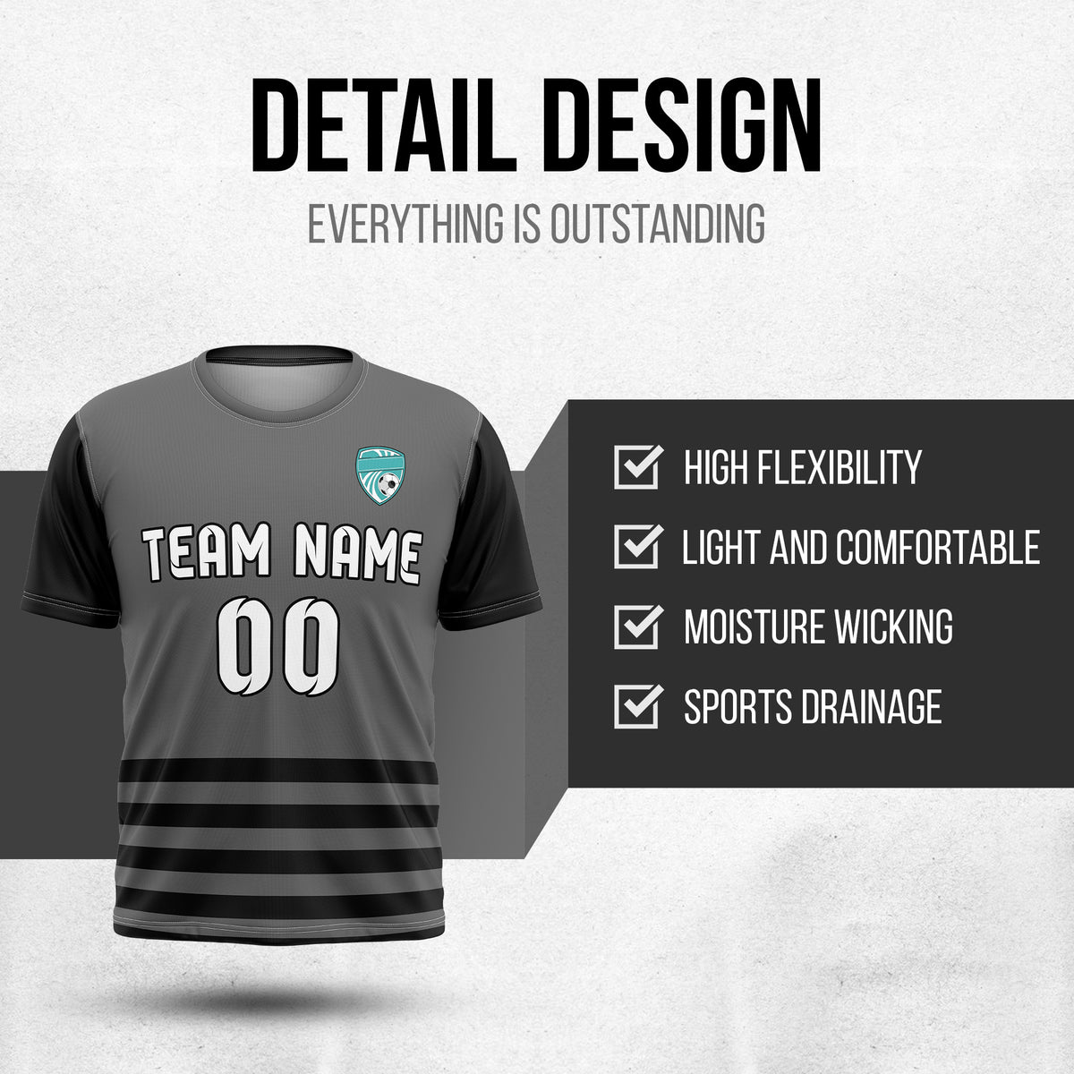 Soccer Jersey - Round Neck - Stripes - Design 5 - Dark Grey