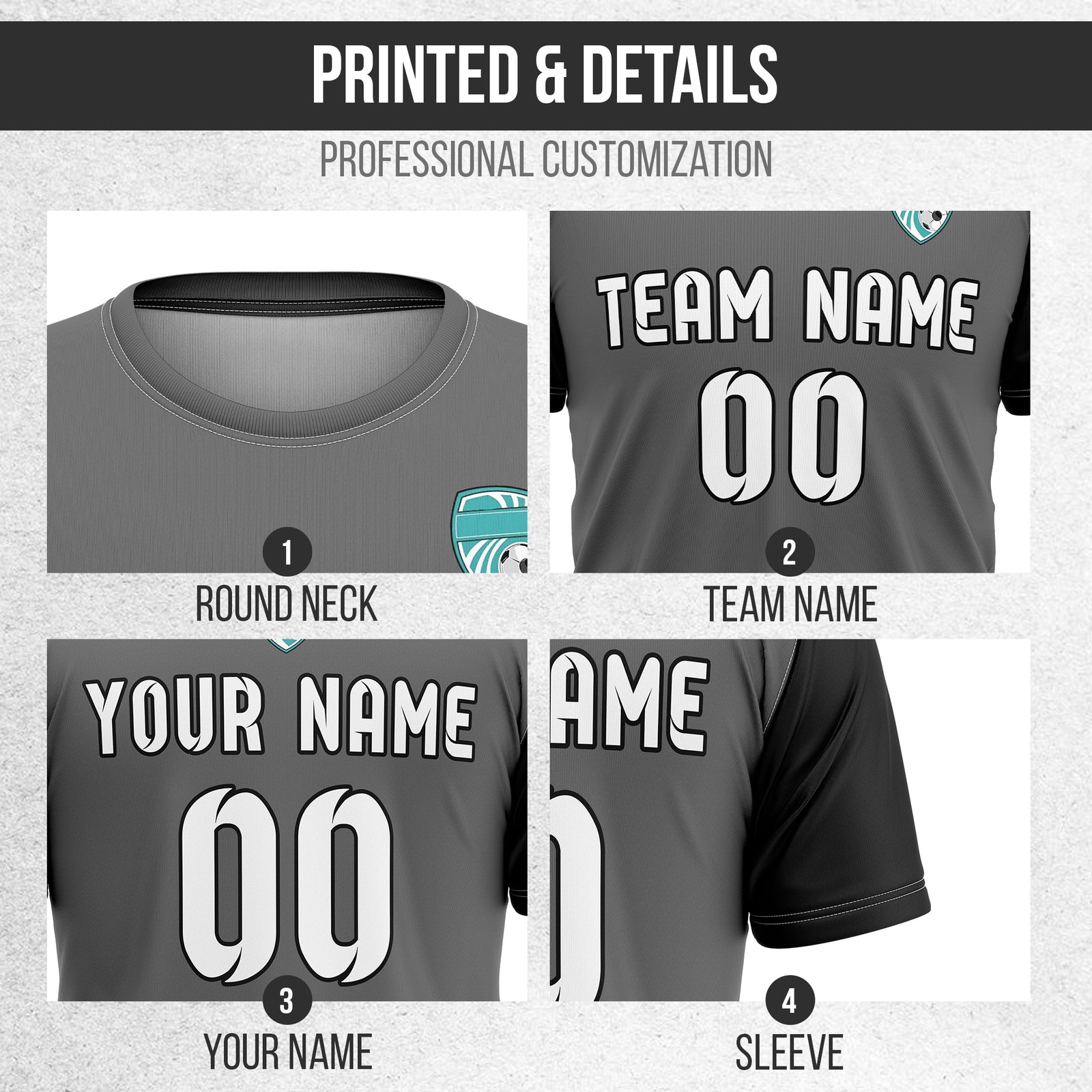 Soccer Jersey - Round Neck - Stripes - Design 5 - Dark Grey