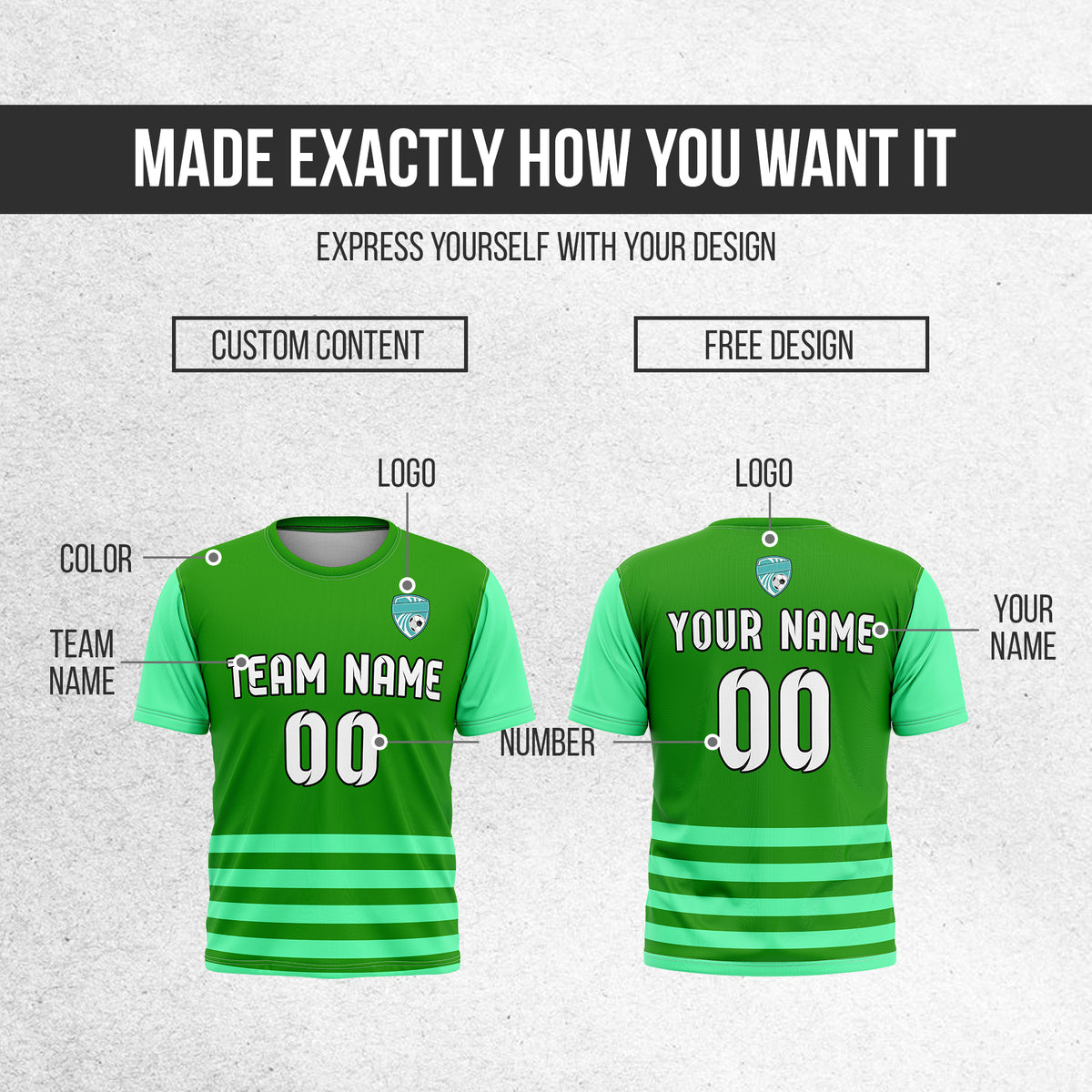 Soccer Jersey - Round Neck - Stripes - Design 5 - Green