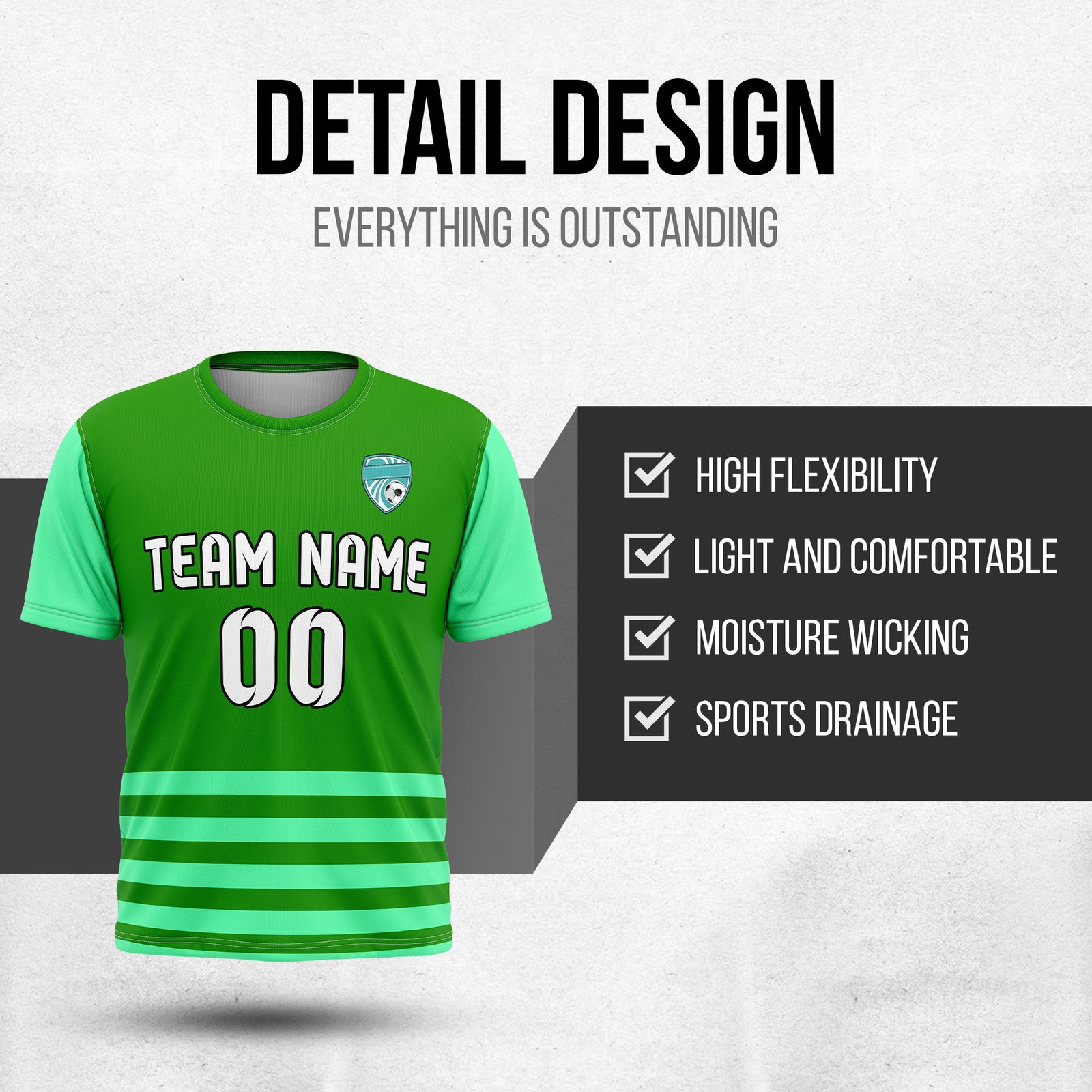Soccer Jersey - Round Neck - Stripes - Design 5 - Green