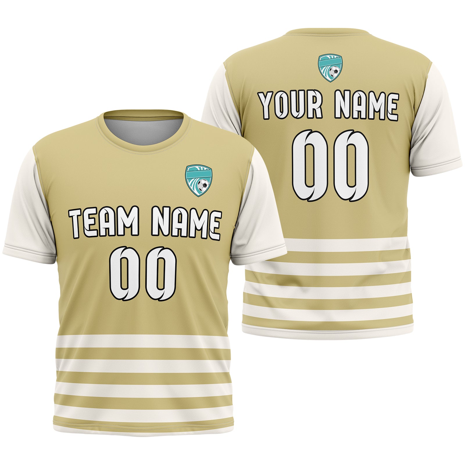 Soccer Jersey - Round Neck - Stripes - Design 5 - Khakhii