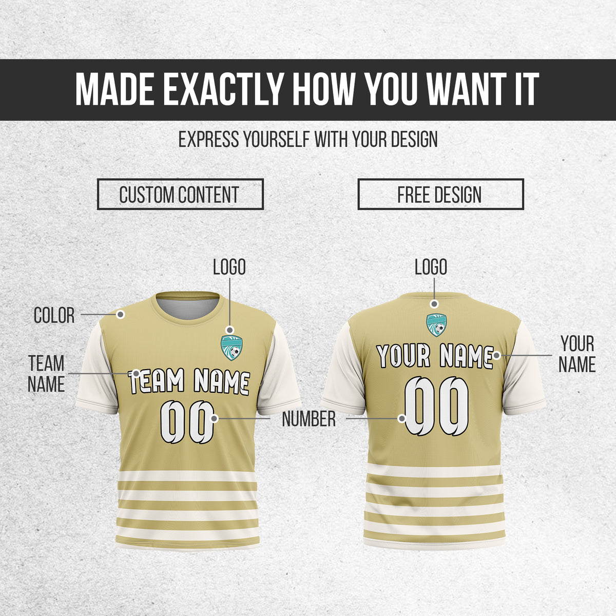 Soccer Jersey - Round Neck - Stripes - Design 5 - Khakhii