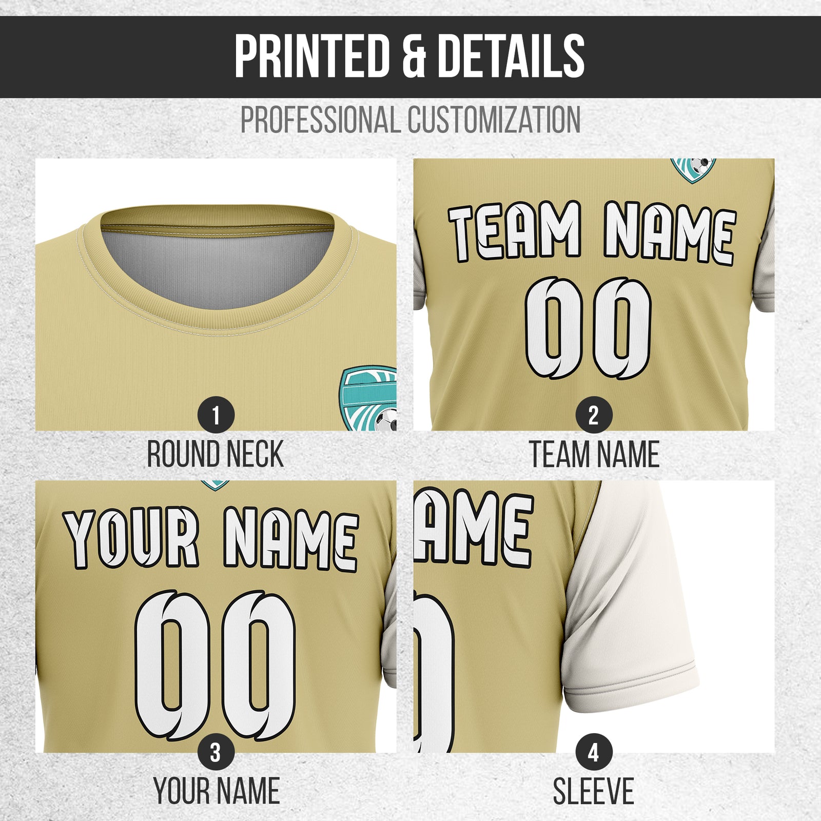 Soccer Jersey - Round Neck - Stripes - Design 5 - Khakhii