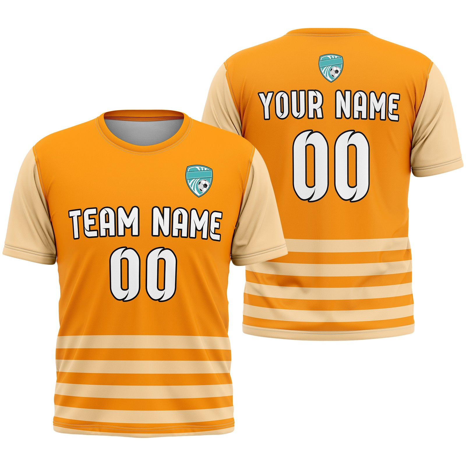 Soccer Jersey - Round Neck - Stripes - Design 5 - Orange