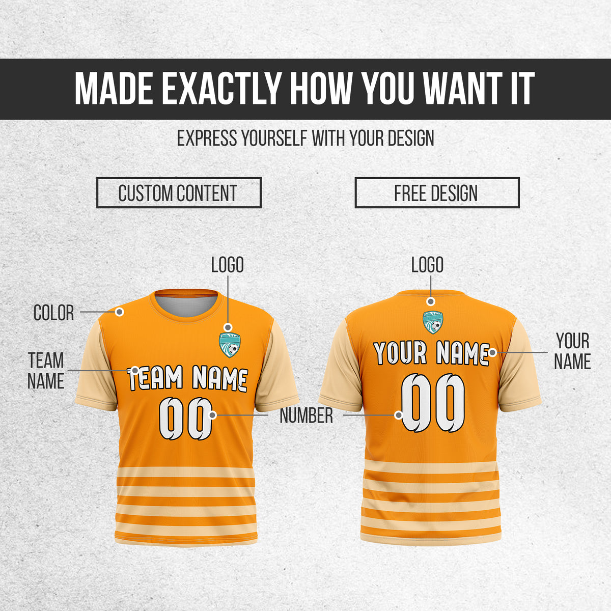 Soccer Jersey - Round Neck - Stripes - Design 5 - Orange