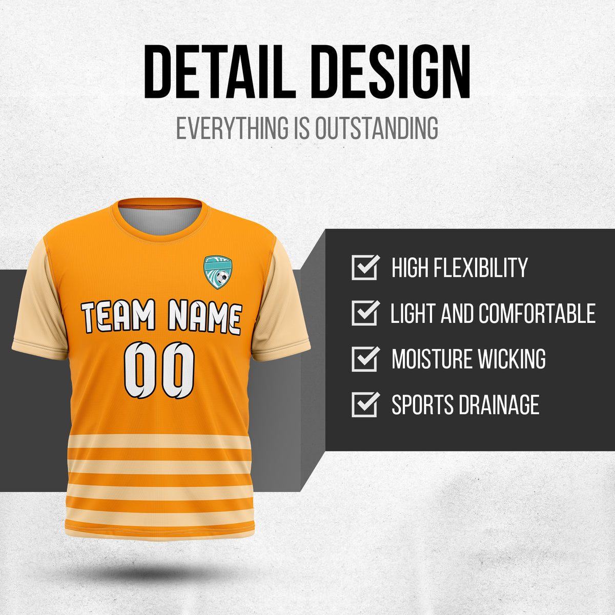 Soccer Jersey - Round Neck - Stripes - Design 5 - Orange